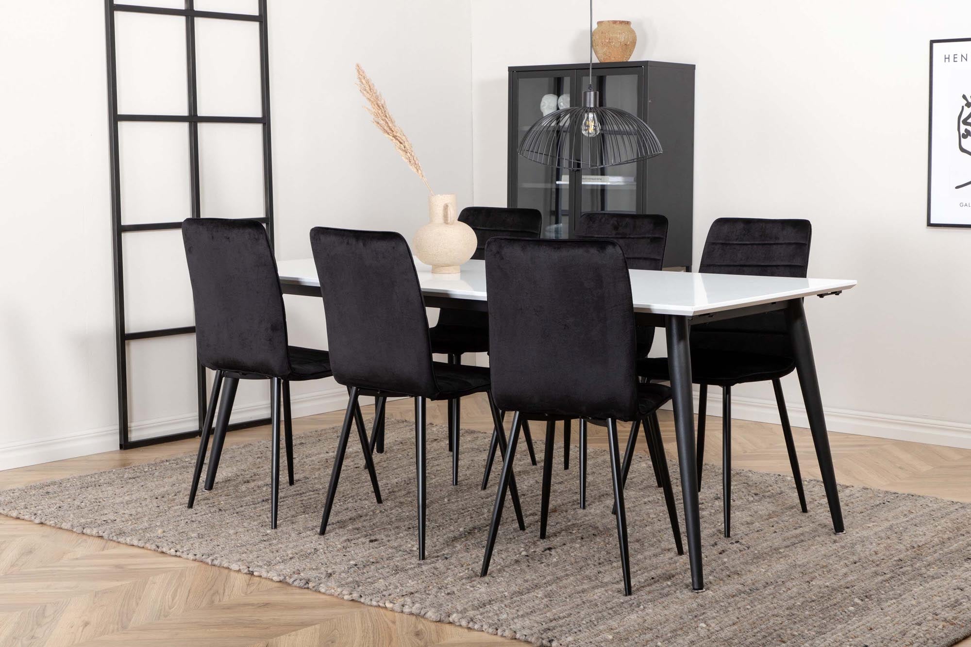 Jimmy Esszimmerset + Windu 195cm/6St. in Schwarz präsentiert im Onlineshop von KAQTU Design AG. Esszimmerset ist von Venture Home