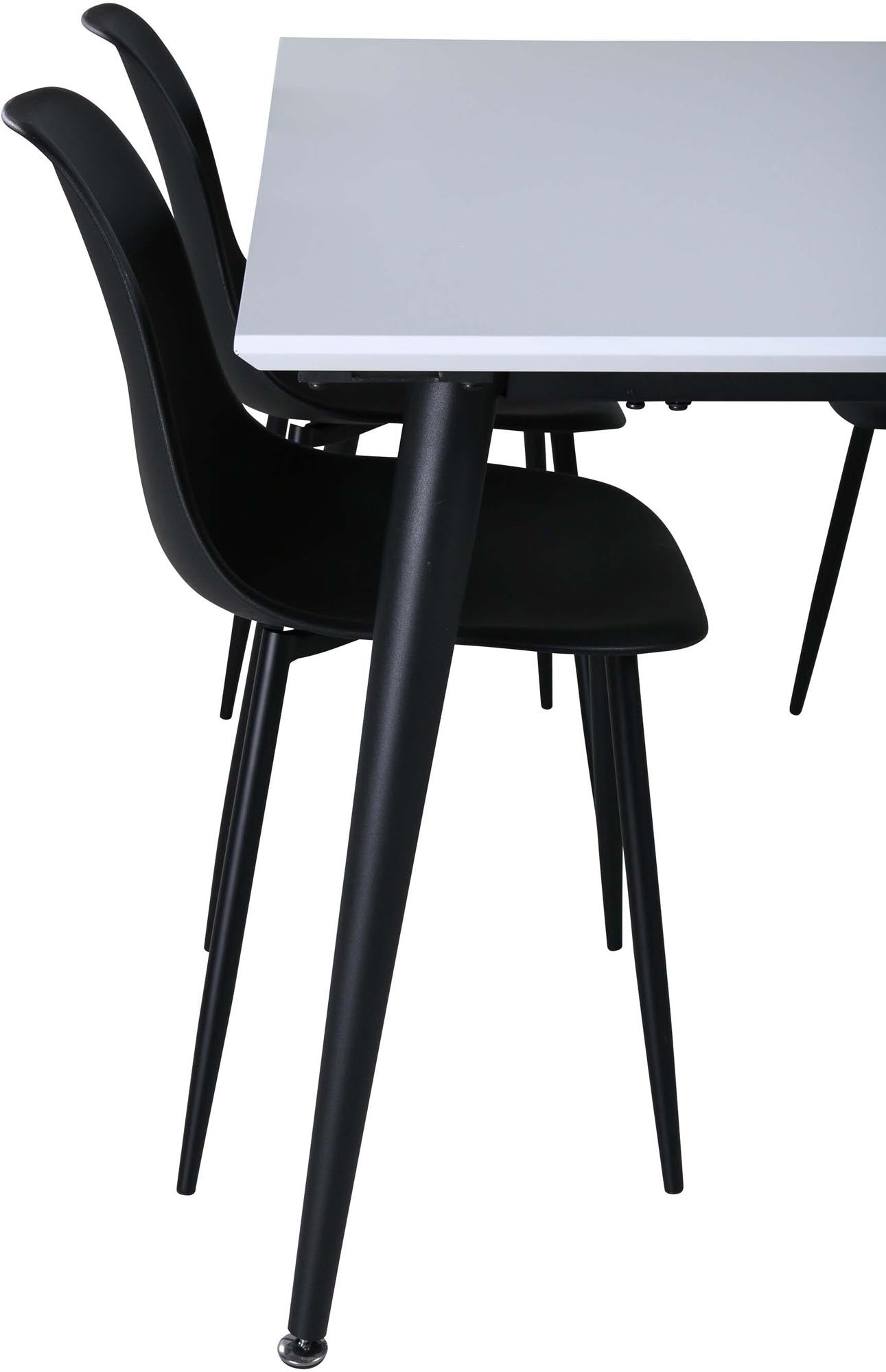 Entdecken Sie das elegante Jimmy Esszimmerset von Venture Home: Ausziehbarer Tisch und komfortable Polar-Stühle für stilvolle Esszimmermomente.