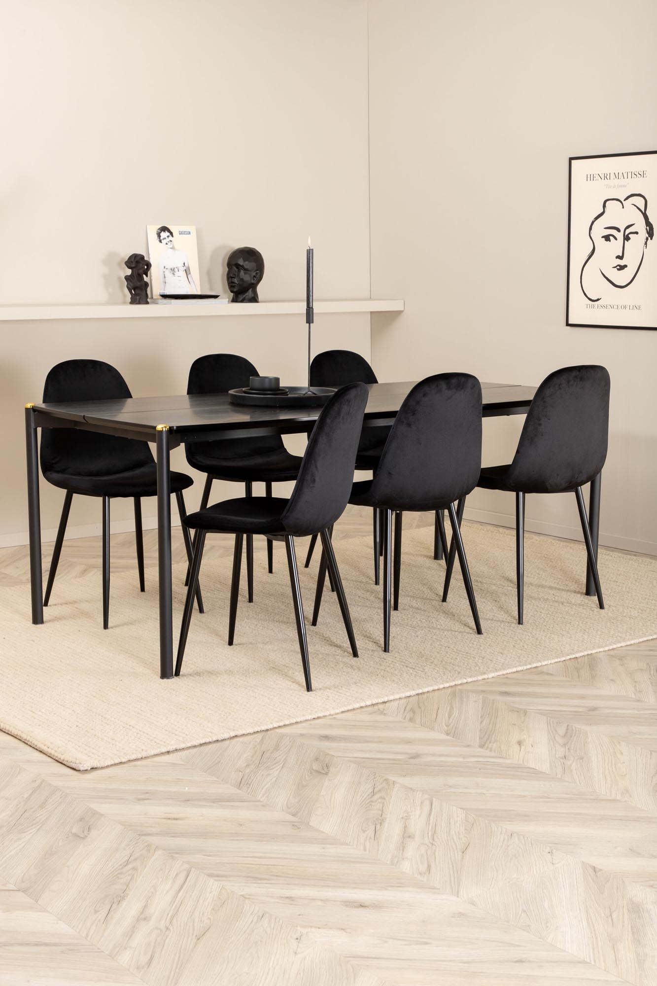 Elegantes Pelle Esszimmerset mit 190 cm Tisch und 6 luxuriösen Polar-Stühlen. Ideal für gesellige Abende und modernes Wohnen.