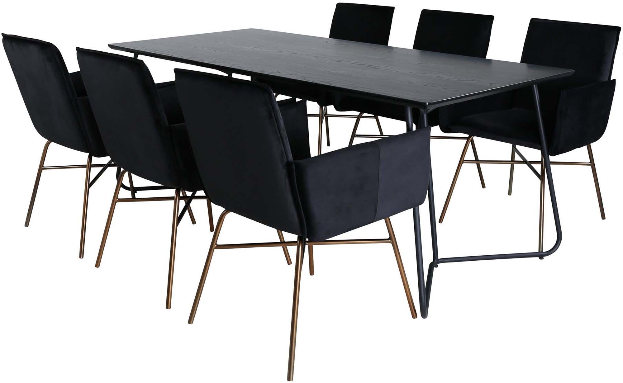 Petra Esszimmerset 190cm/6St. in Schwarz / Kupfer präsentiert im Onlineshop von KAQTU Design AG. Esszimmerset ist von Venture Home