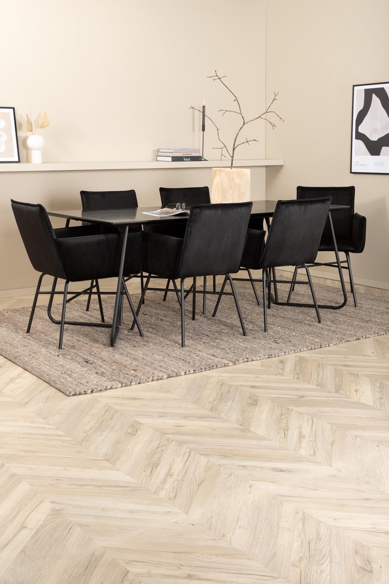Petra Esszimmerset 190cm/6St. in Schwarz präsentiert im Onlineshop von KAQTU Design AG. Esszimmerset ist von Venture Home