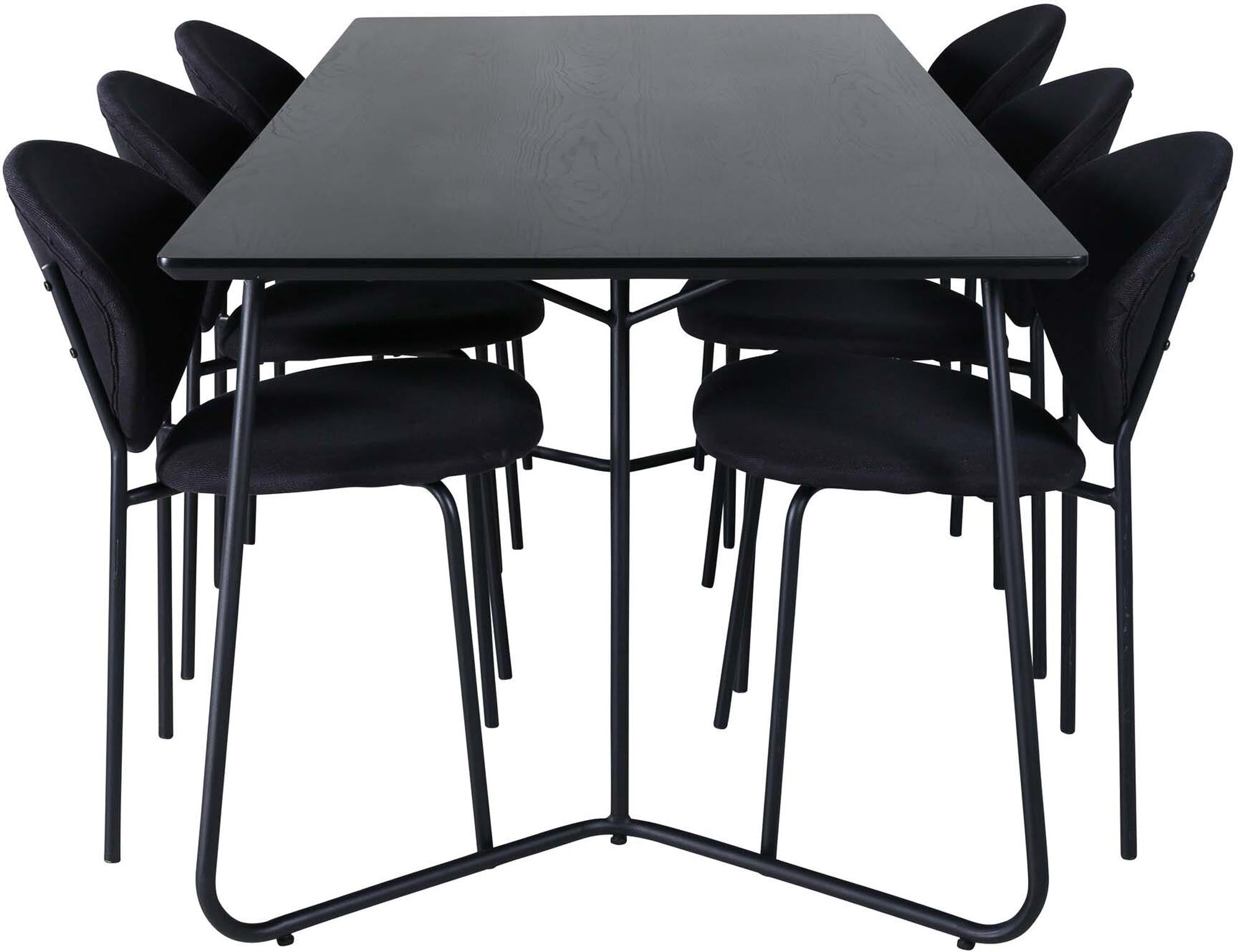 Modernes Petra Esszimmerset: 190cm Tisch, 6 Stühle, schwarzes MDF, skandinavisches Design, stabil, komfortabel.