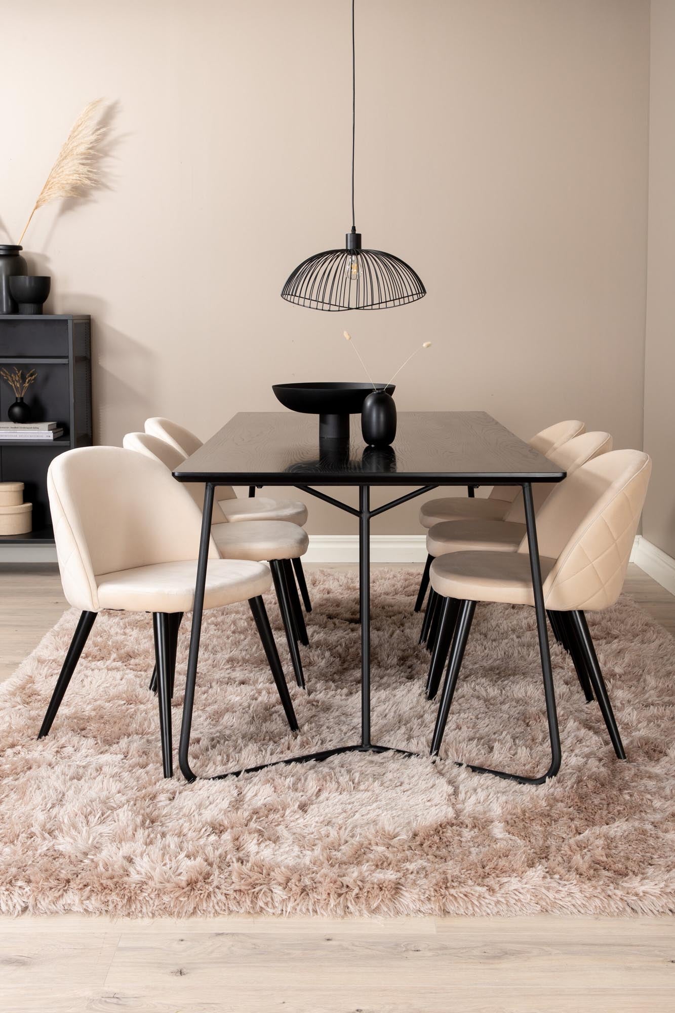 Elegantes Petra Esszimmerset mit 6 Samtstühlen, 190cm, von Venture Home.