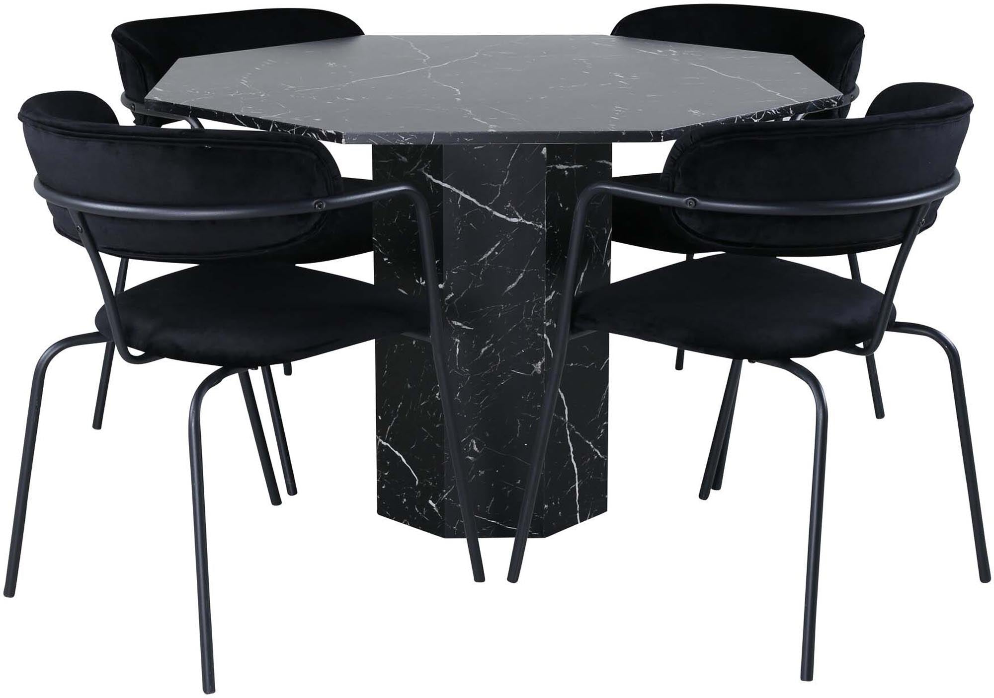 Marbs Esszimmerset + Arrow ⌀110cm/4St. in Schwarz präsentiert im Onlineshop von KAQTU Design AG. Esszimmerset ist von Venture Home