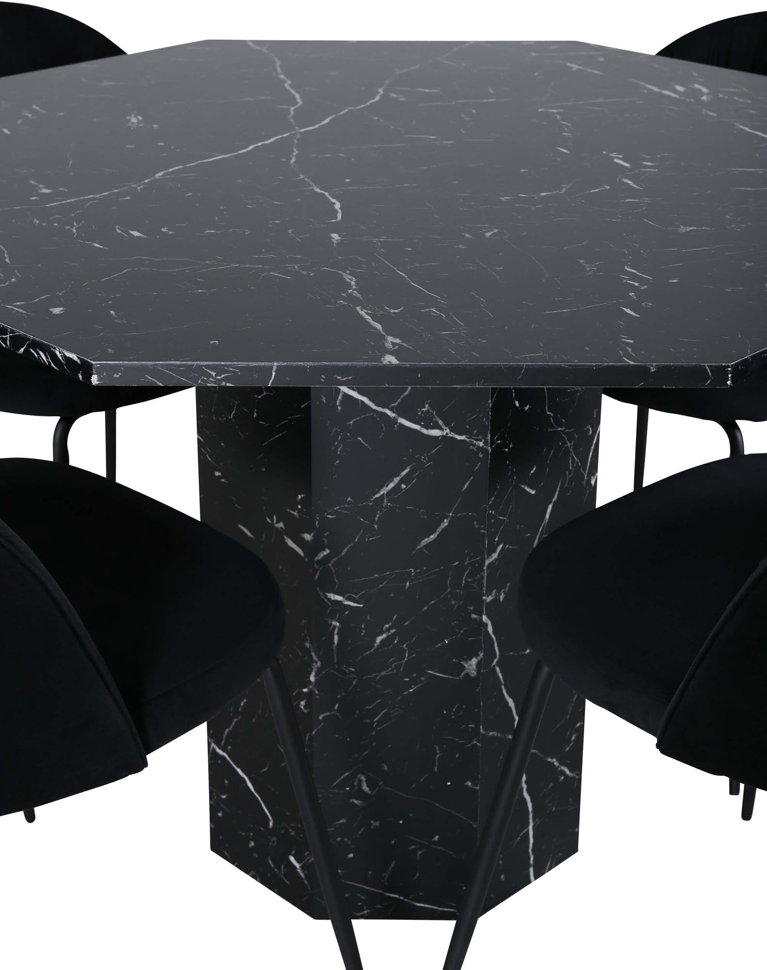 Elegantes Marbs Esszimmerset mit 4 Wrinkles Stühlen, 110cm Tisch.
