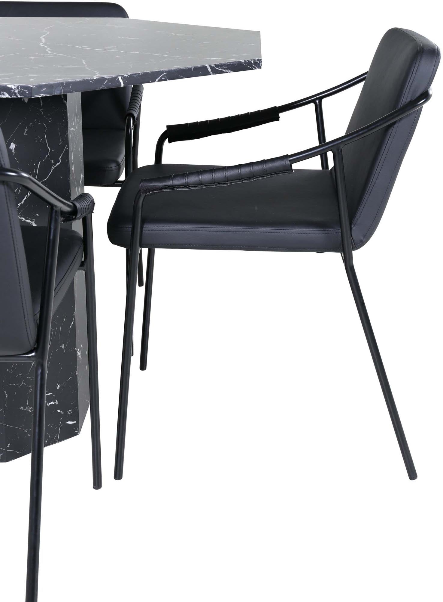 Elegantes Esszimmerset Marbs + Tvist mit Achtecktisch und komfortablen Stühlen für gesellige Abende und festliche Anlässe.