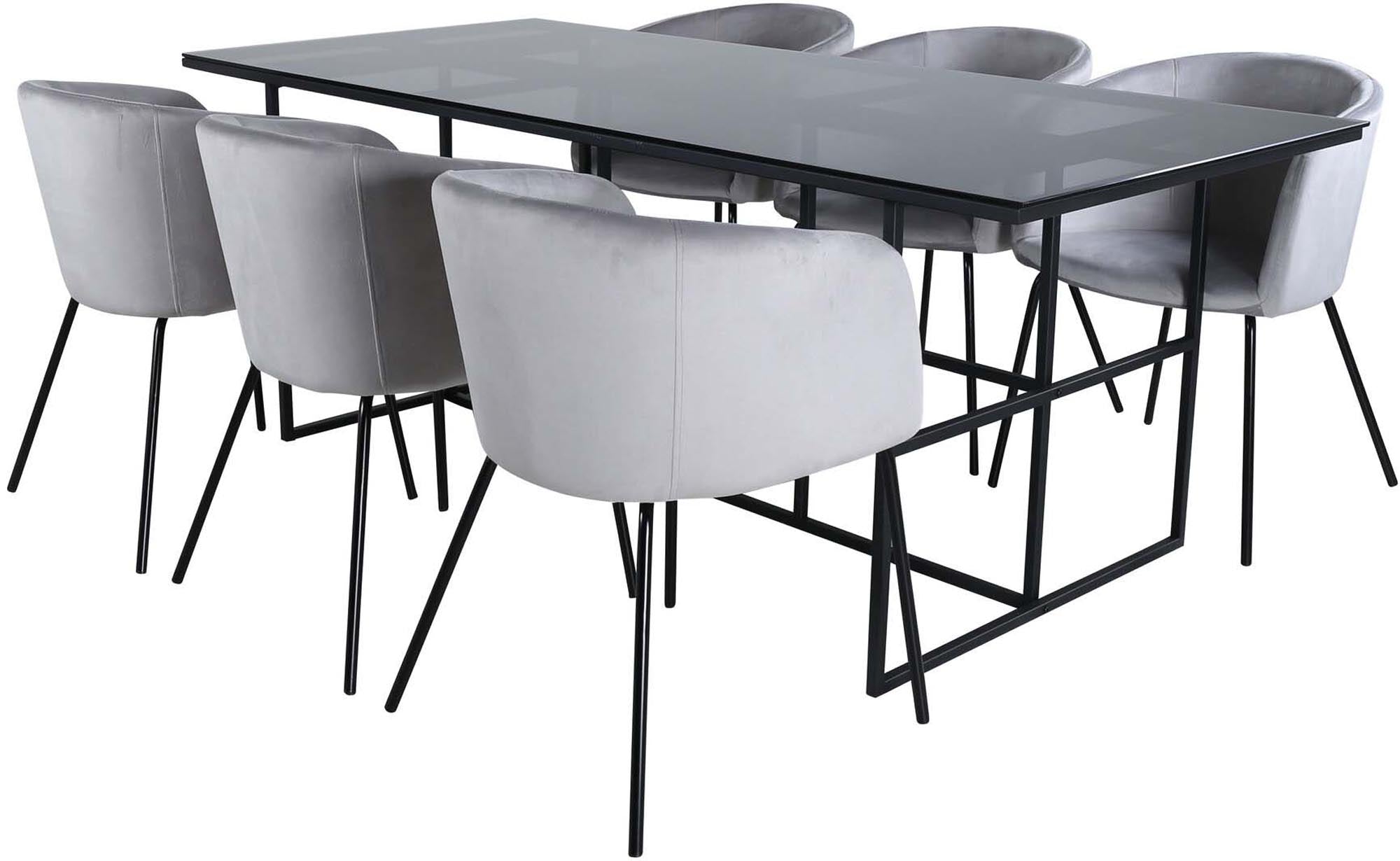 Leif Esszimmerset + Berit 200cm/6St. in Schwarz / Hellgrau präsentiert im Onlineshop von KAQTU Design AG. Esszimmerset ist von Venture Home