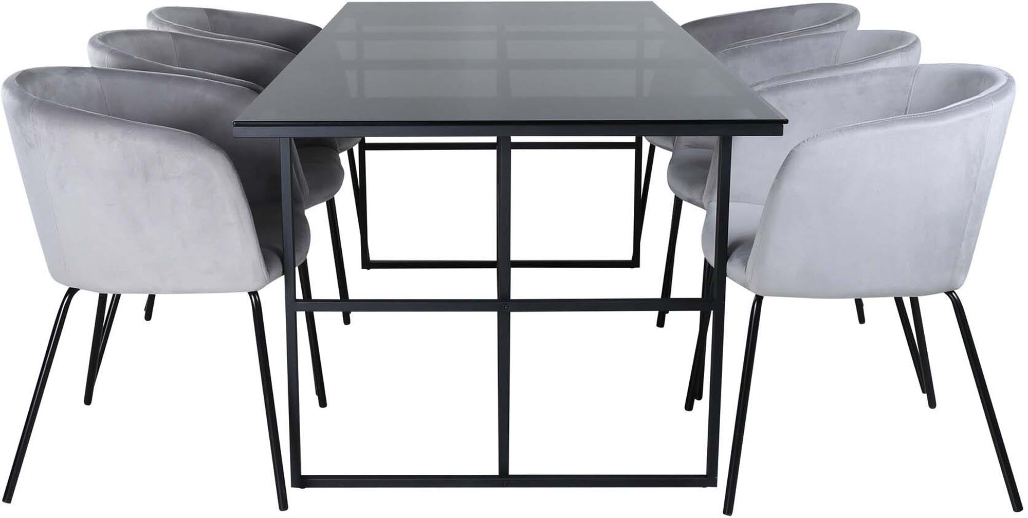 Leif Esszimmerset + Berit 200cm/6St. in Schwarz / Hellgrau präsentiert im Onlineshop von KAQTU Design AG. Esszimmerset ist von Venture Home