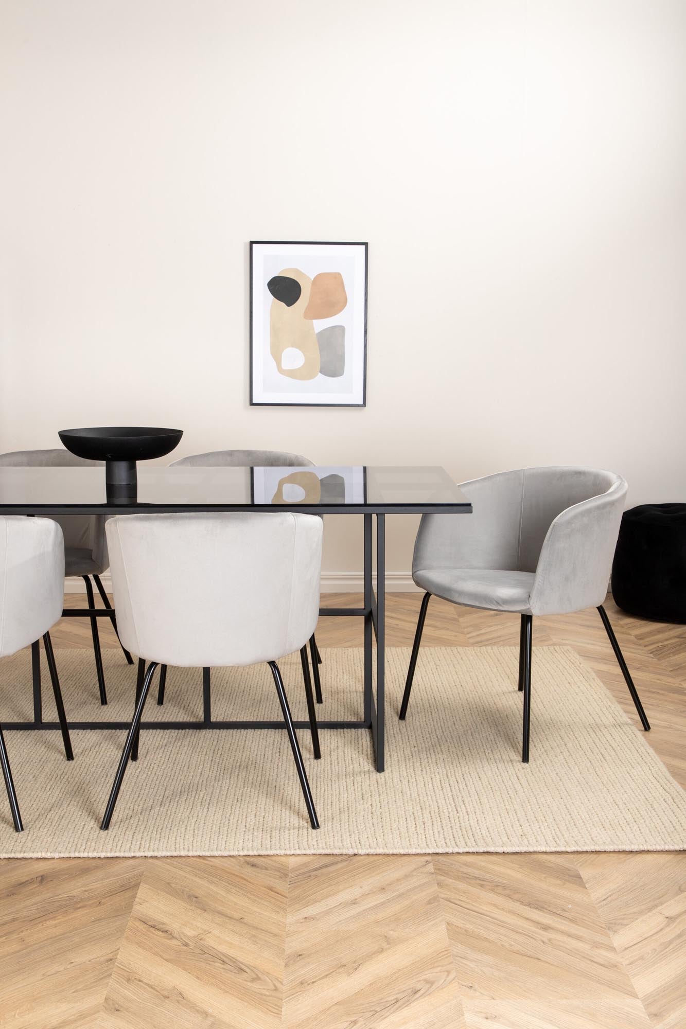 Leif Esszimmerset + Berit 200cm/6St. in Schwarz / Hellgrau präsentiert im Onlineshop von KAQTU Design AG. Esszimmerset ist von Venture Home