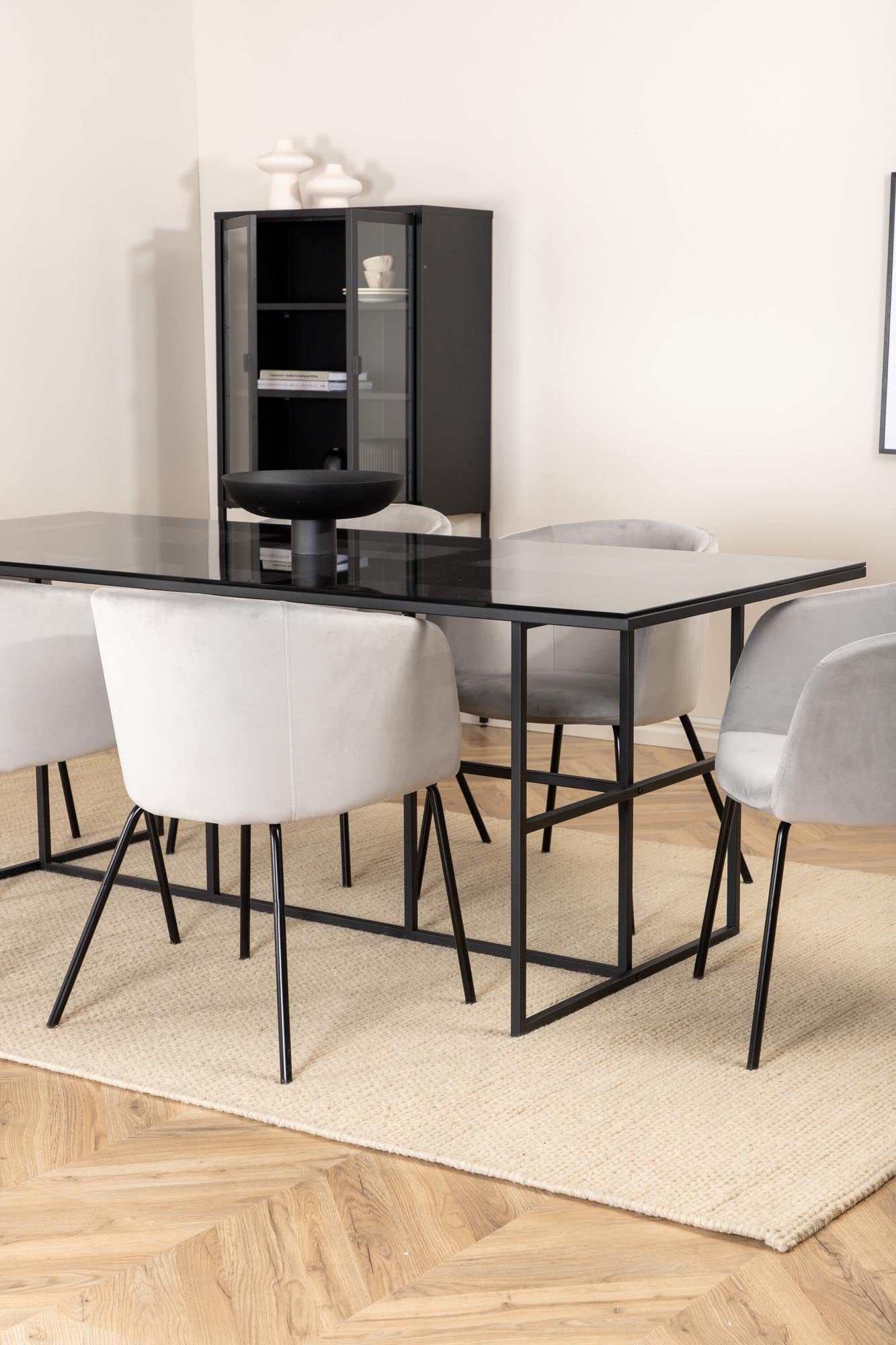 Leif Esszimmerset + Berit 200cm/6St. in Schwarz / Hellgrau präsentiert im Onlineshop von KAQTU Design AG. Esszimmerset ist von Venture Home