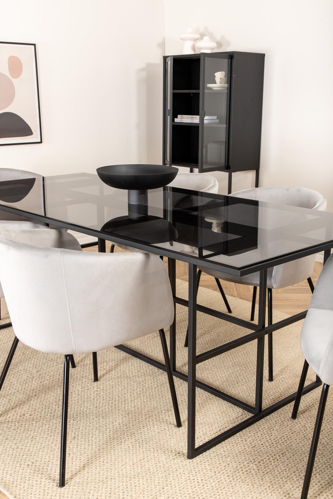 Leif Esszimmerset + Berit 200cm/6St. in Schwarz / Hellgrau präsentiert im Onlineshop von KAQTU Design AG. Esszimmerset ist von Venture Home