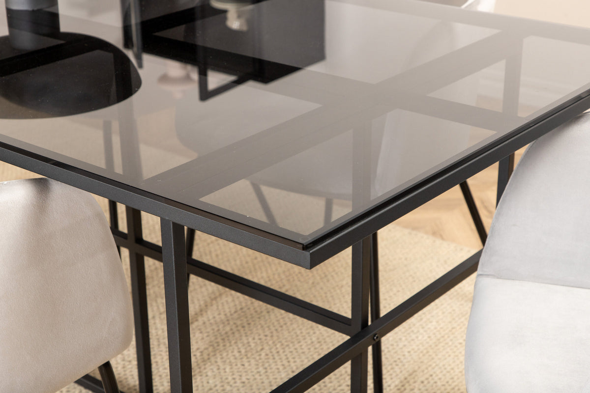 Leif Esszimmerset + Berit 200cm/6St. in Schwarz / Hellgrau präsentiert im Onlineshop von KAQTU Design AG. Esszimmerset ist von Venture Home
