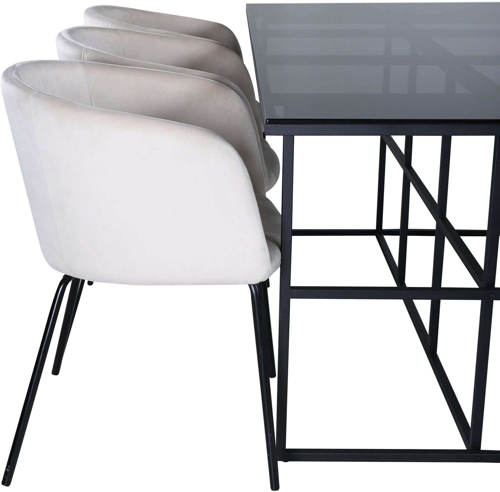Leif Esszimmerset + Berit 200cm/6St. in Schwarz / Beige präsentiert im Onlineshop von KAQTU Design AG. Esszimmerset ist von Venture Home