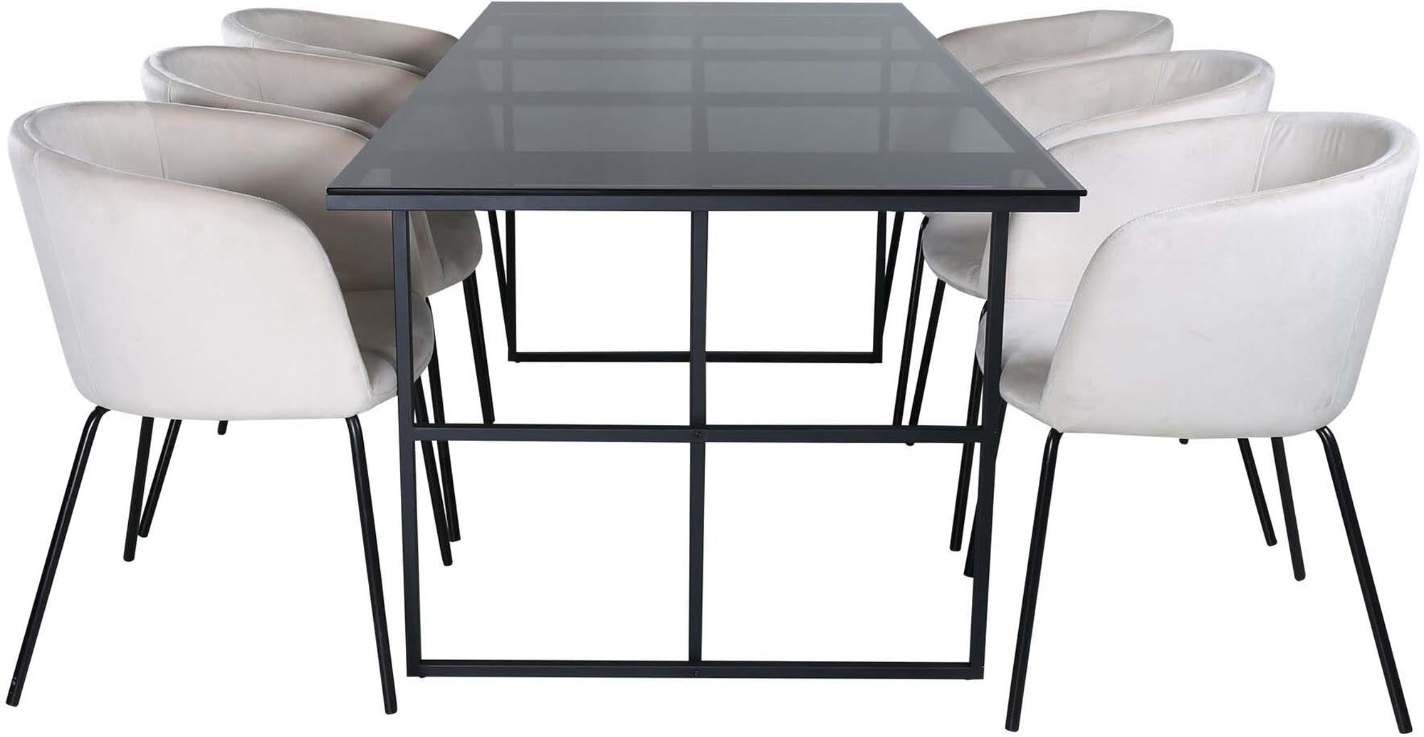 Leif Esszimmerset + Berit 200cm/6St. in Schwarz / Beige präsentiert im Onlineshop von KAQTU Design AG. Esszimmerset ist von Venture Home