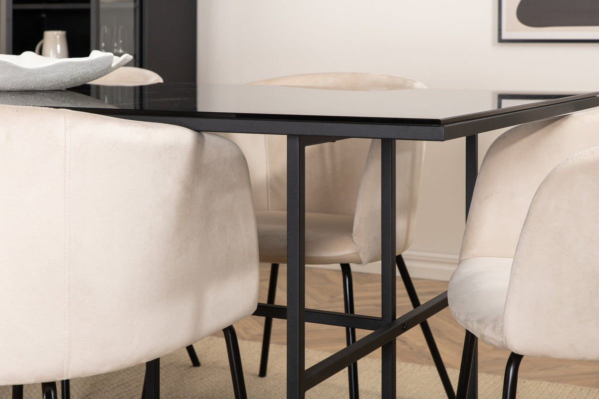 Leif Esszimmerset + Berit 200cm/6St. in Schwarz / Beige präsentiert im Onlineshop von KAQTU Design AG. Esszimmerset ist von Venture Home