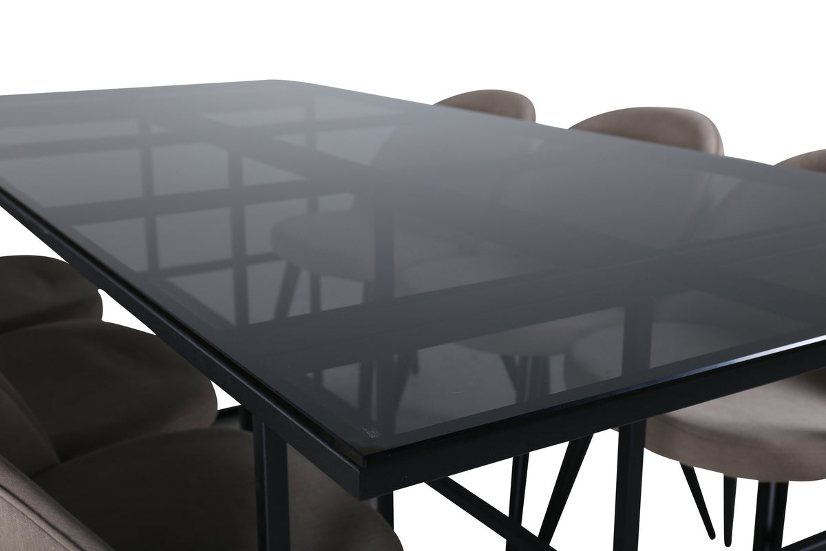 Leif Esszimmerset + Velvet 200cm/6St. in Schwarz / Beige präsentiert im Onlineshop von KAQTU Design AG. Esszimmerset ist von Venture Home