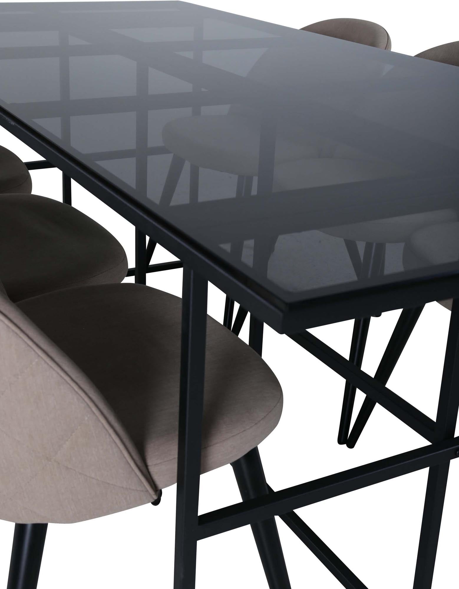 Modernes Esszimmerset von Venture Home: 200 cm Tisch mit 6 stilvollen Samt-Stühlen für Komfort und Eleganz in Ihrem Zuhause.