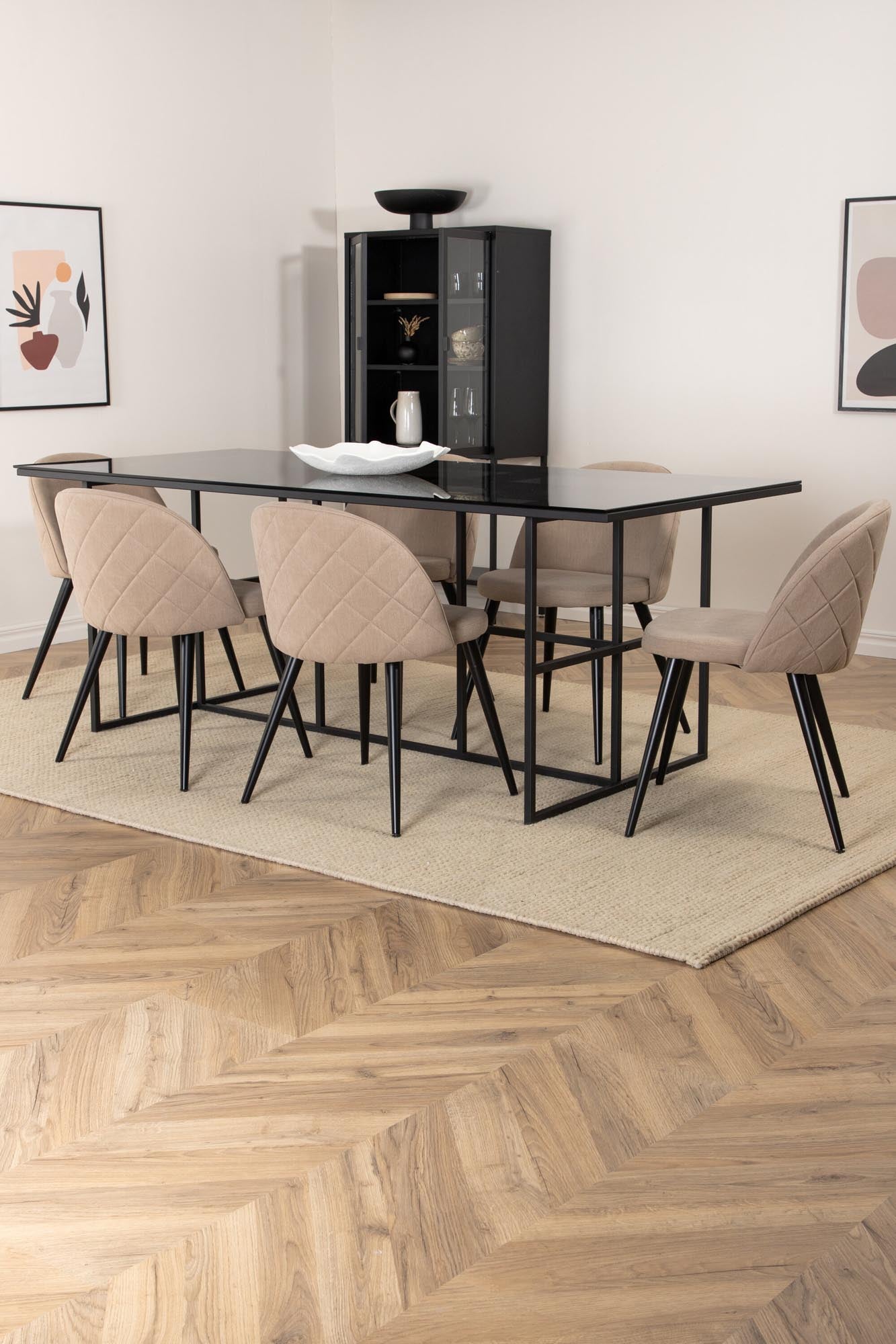 Leif Esszimmerset + Velvet 200cm/6St. in Schwarz / Beige präsentiert im Onlineshop von KAQTU Design AG. Esszimmerset ist von Venture Home