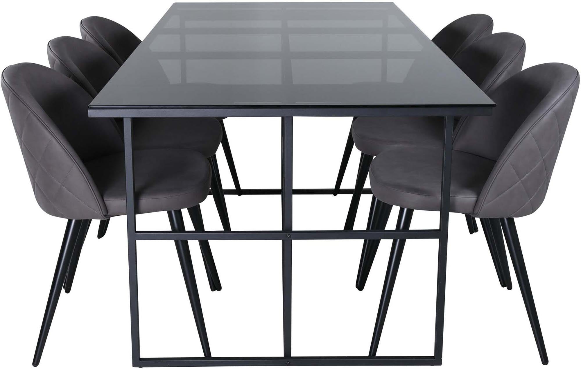 Modernes Leif Esszimmerset von Venture Home: 200 cm Tisch mit 6 stilvollen Samtstühlen. Perfekt für gesellige Abende und elegantes Wohnen.