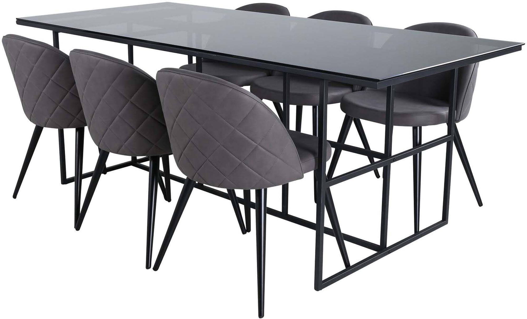 Modernes Leif Esszimmerset von Venture Home: 200 cm Tisch und 6 stilvolle Samt-Stühle für einladende Dinner und gesellige Runden.