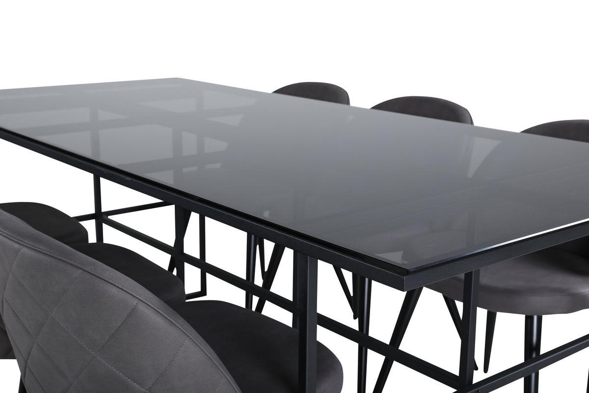 Leif Esszimmerset + Velvet 200cm/6St. in Schwarz / Grau präsentiert im Onlineshop von KAQTU Design AG. Esszimmerset ist von Venture Home