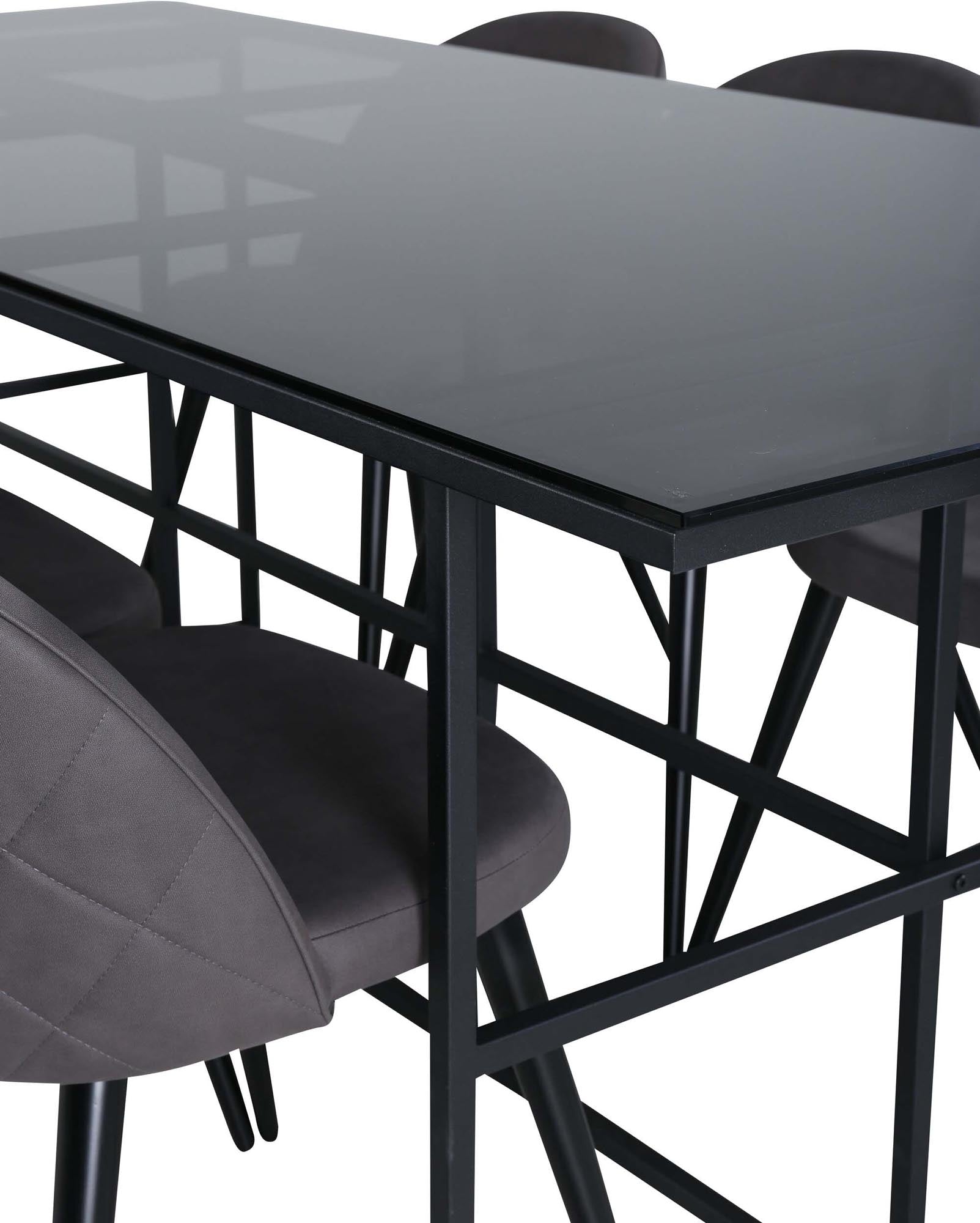 Leif Esszimmerset + Velvet 200cm/6St. in Schwarz / Grau präsentiert im Onlineshop von KAQTU Design AG. Esszimmerset ist von Venture Home