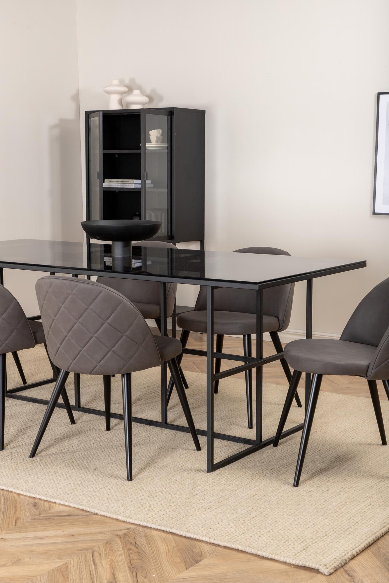 Leif Esszimmerset + Velvet 200cm/6St. in Schwarz / Grau präsentiert im Onlineshop von KAQTU Design AG. Esszimmerset ist von Venture Home