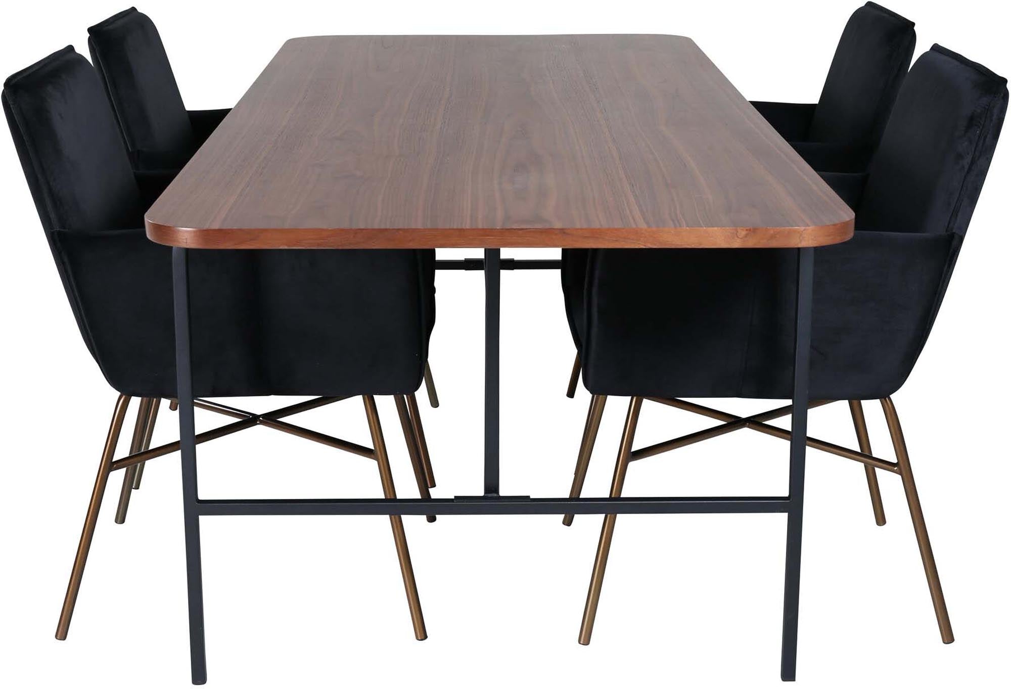 Uno Esszimmerset + Petra 200cm/4St. in Braun / Schwarz präsentiert im Onlineshop von KAQTU Design AG. Esszimmerset ist von Venture Home