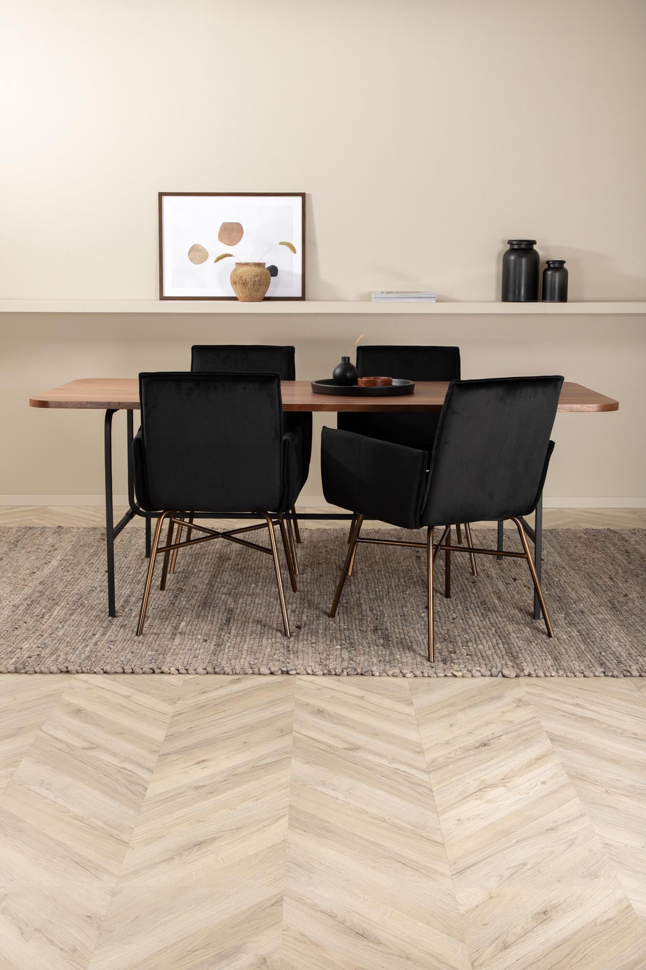 Elegantes Uno Esszimmerset von Venture Home: 200 cm Tisch und 4 luxuriöse Samtstühle für stilvolle Esszimmergestaltung.