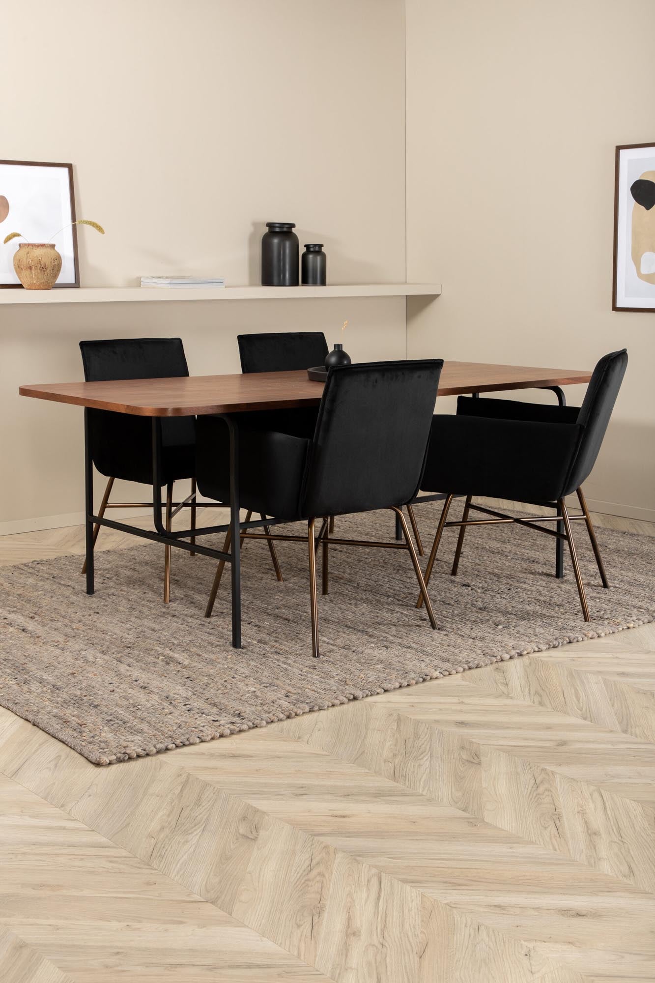 Uno Esszimmerset + Petra 200cm/4St. in Braun / Schwarz präsentiert im Onlineshop von KAQTU Design AG. Esszimmerset ist von Venture Home