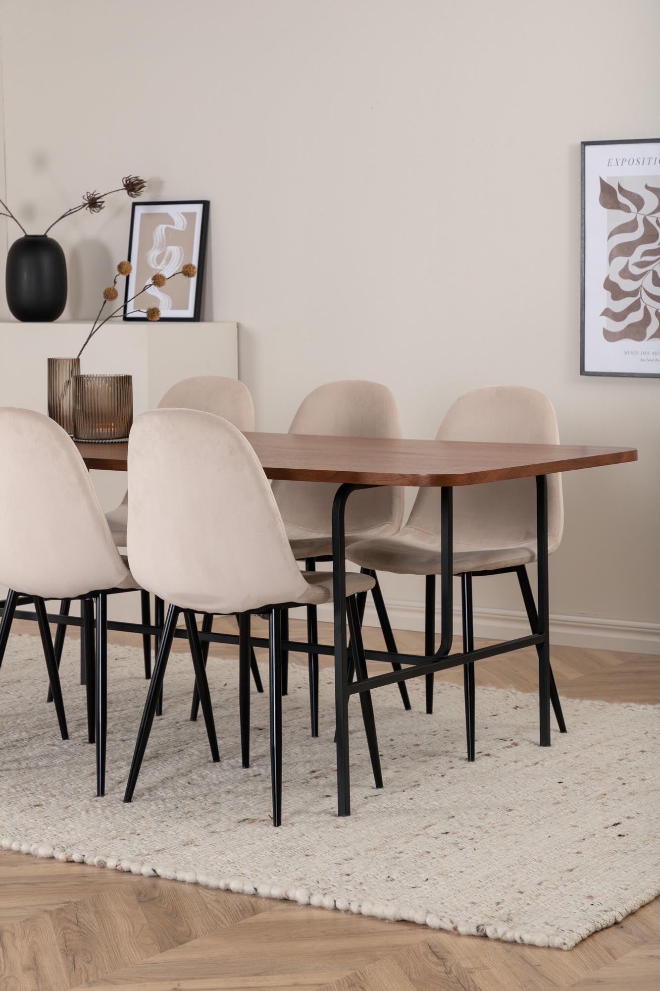 Uno Esszimmerset + Polar 200cm/6St. in Beige, Schwarz präsentiert im Onlineshop von KAQTU Design AG. Esszimmerset ist von Venture Home