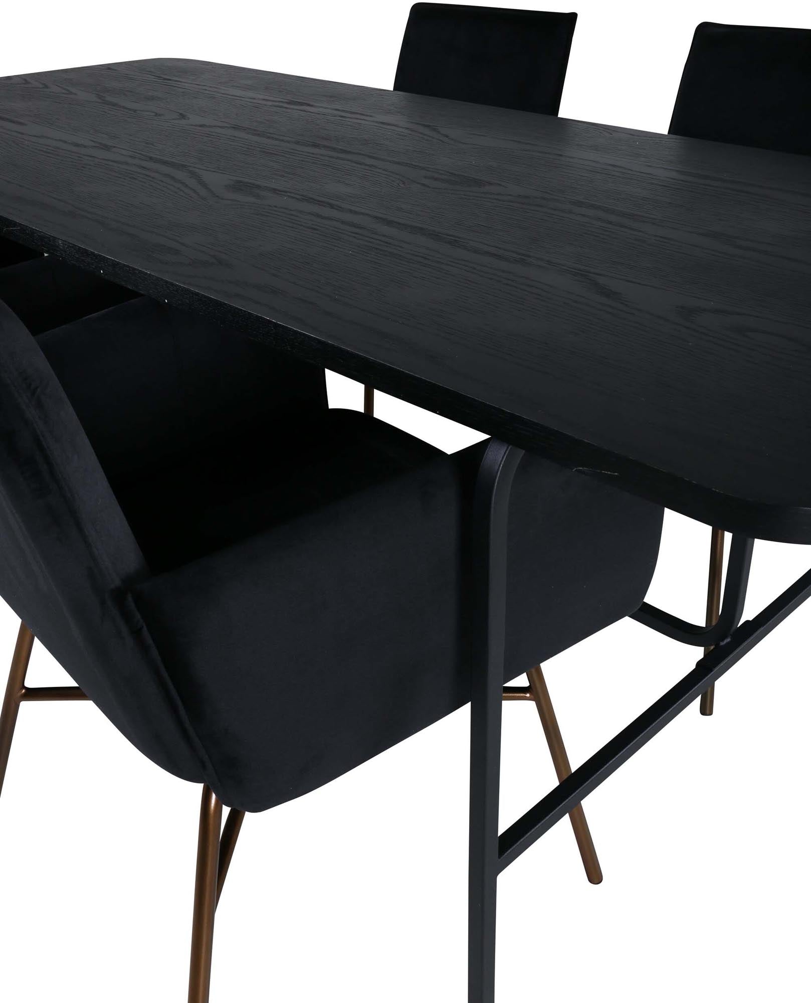 Elegantes Esszimmerset mit 200 cm Tisch und 4 bequemen Samtstühlen. Ideal für stilvolle Essbereiche und gesellige Zusammenkünfte.