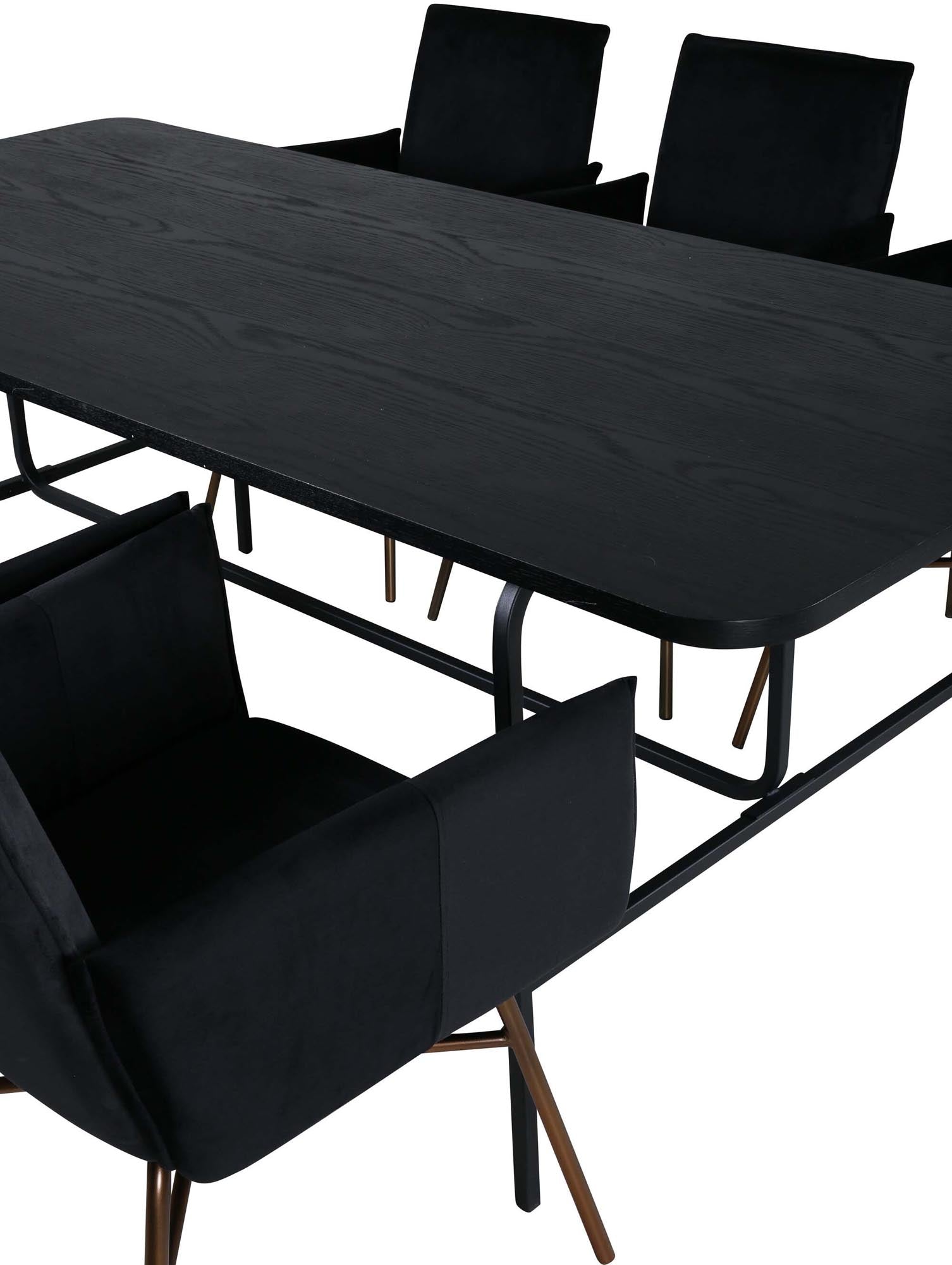 Stilvolles Esszimmerset Uno mit 6 bequemen Petra Stühlen, 200 cm lang, ideal für gesellige Abende und modernes Wohndesign.