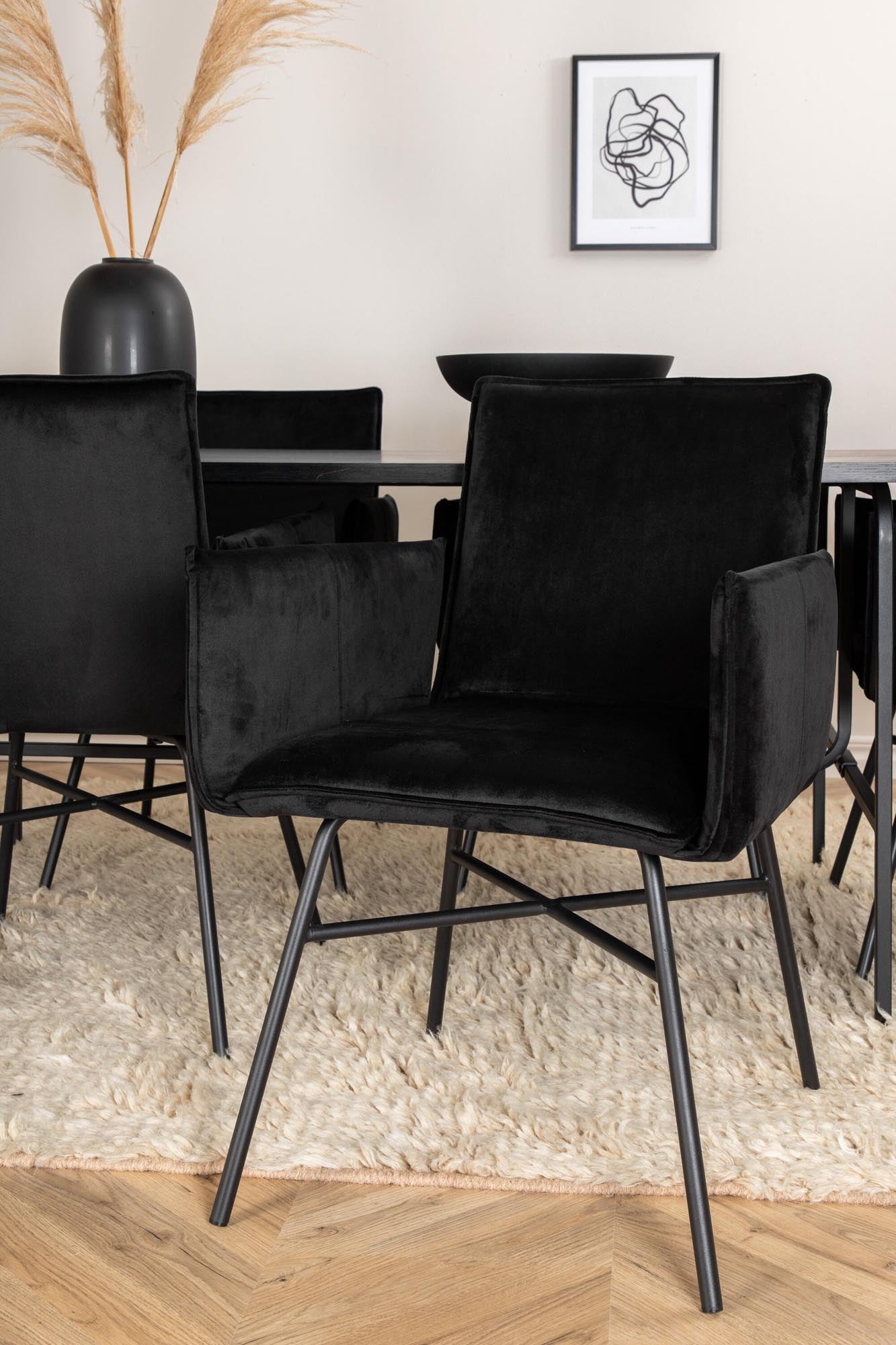 Uno Esszimmerset + Petra 200cm/6St. in Schwarz präsentiert im Onlineshop von KAQTU Design AG. Esszimmerset ist von Venture Home