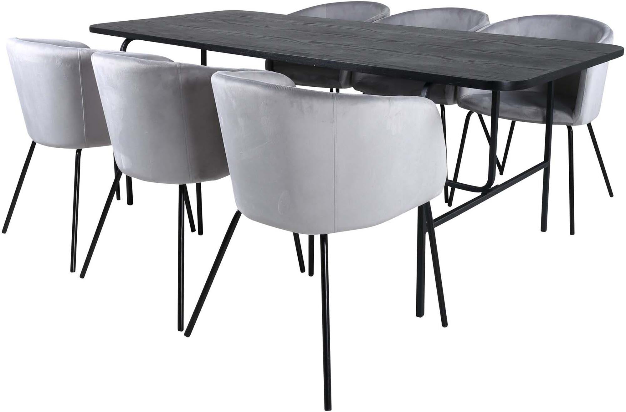 Uno Esszimmerset + Berit 200cm/6St. in Grau / Beige / Schwarz präsentiert im Onlineshop von KAQTU Design AG. Esszimmerset ist von Venture Home