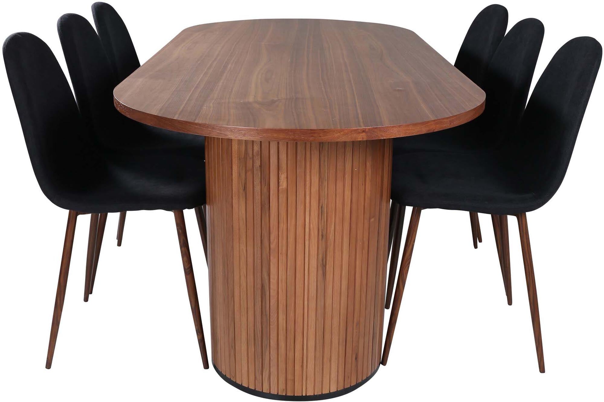 Bianca Esszimmerset + Polar 200cm/6St.: Stilvolles Esszimmermöbel mit elegantem Tisch und bequemen Samtstühlen für gesellige Runden.