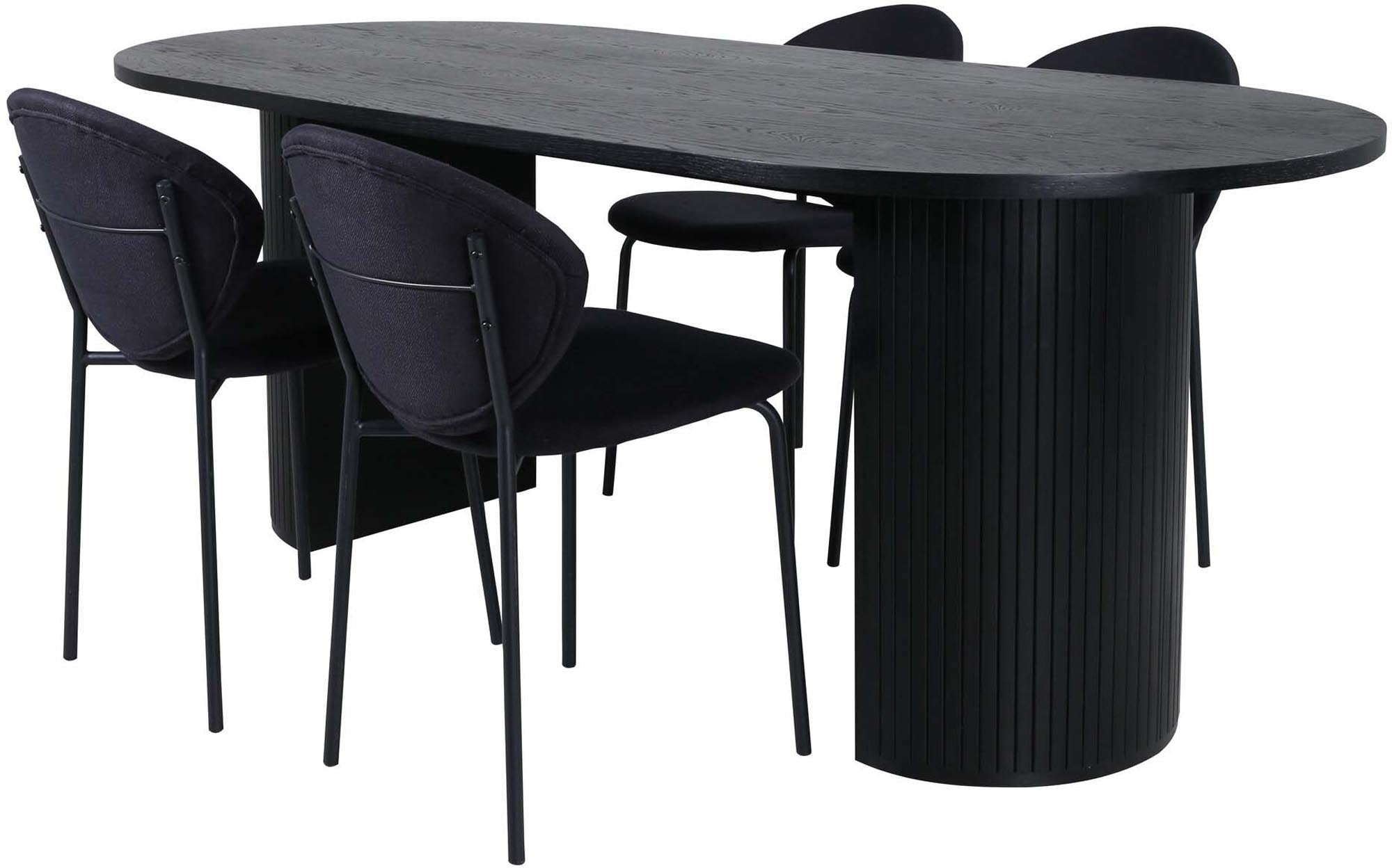 Elegantes Esszimmerset: 200cm Tisch, 4 komfortable Stühle, modernes Design, schwarz, ideal für gesellige Anlässe.