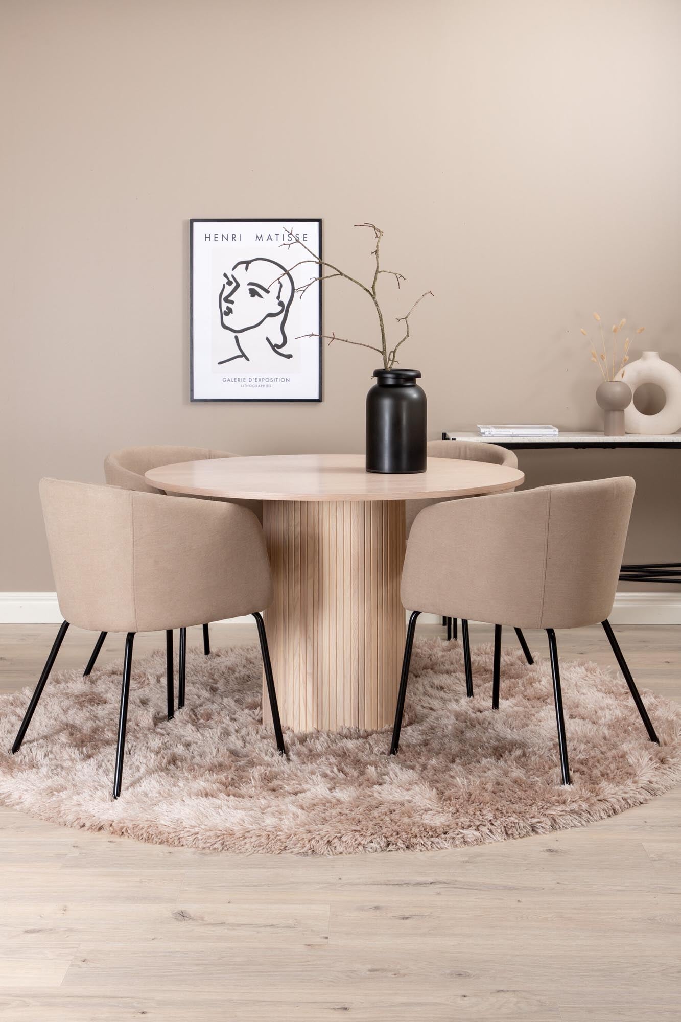 Elegantes Esszimmerset Bianca: Runder Tisch mit 4 Stühlen, Ø110cm.