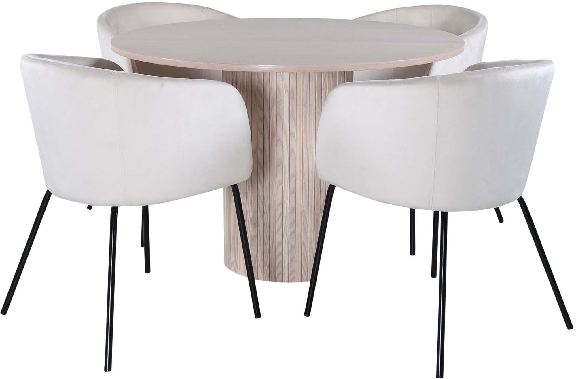 Elegantes Esszimmerset Bianca: Runder Tisch mit 4 Stühlen, Ø110cm.