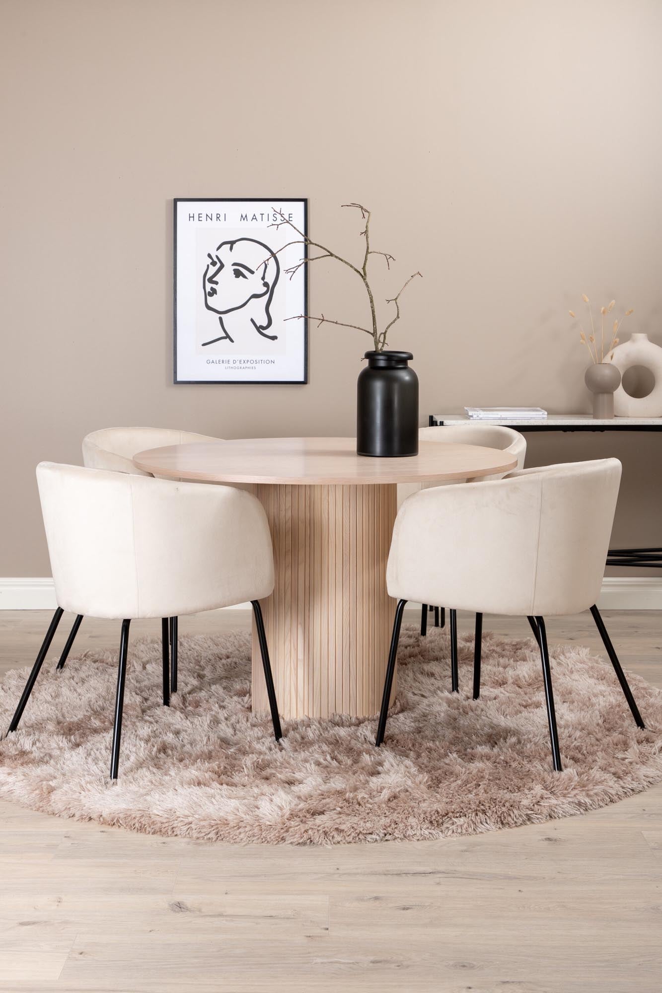 Bianca Esszimmerset + Berit ⌀110cm/4St. in Weiss / Beige präsentiert im Onlineshop von KAQTU Design AG. Esszimmerset ist von Venture Home