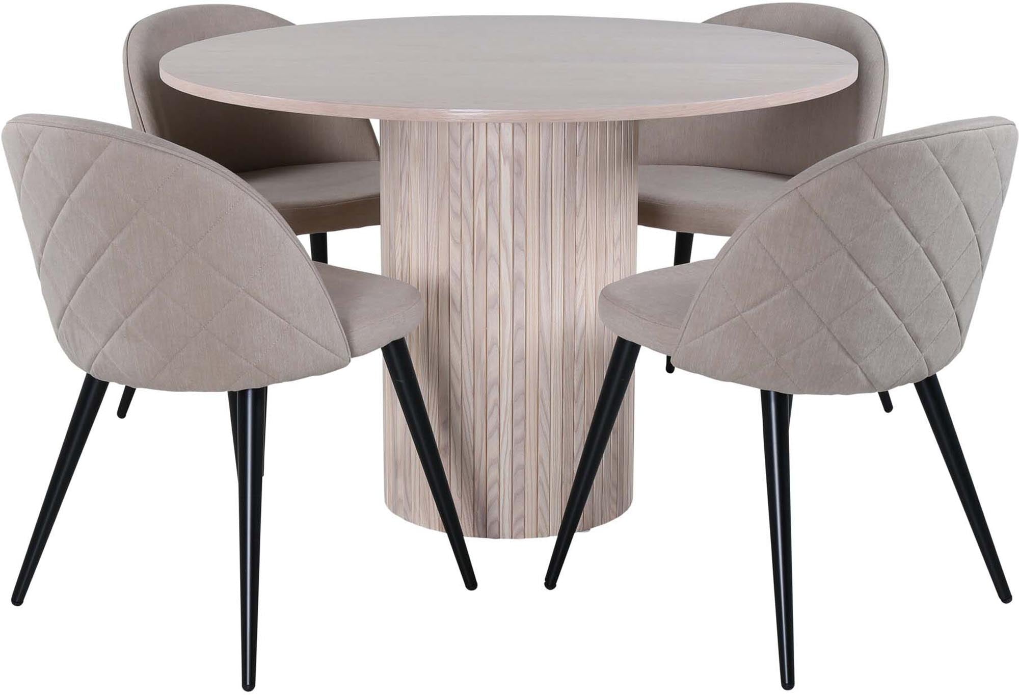 Bianca Esszimmerset: Runder Tisch mit 4 luxuriösen Samtstühlen.