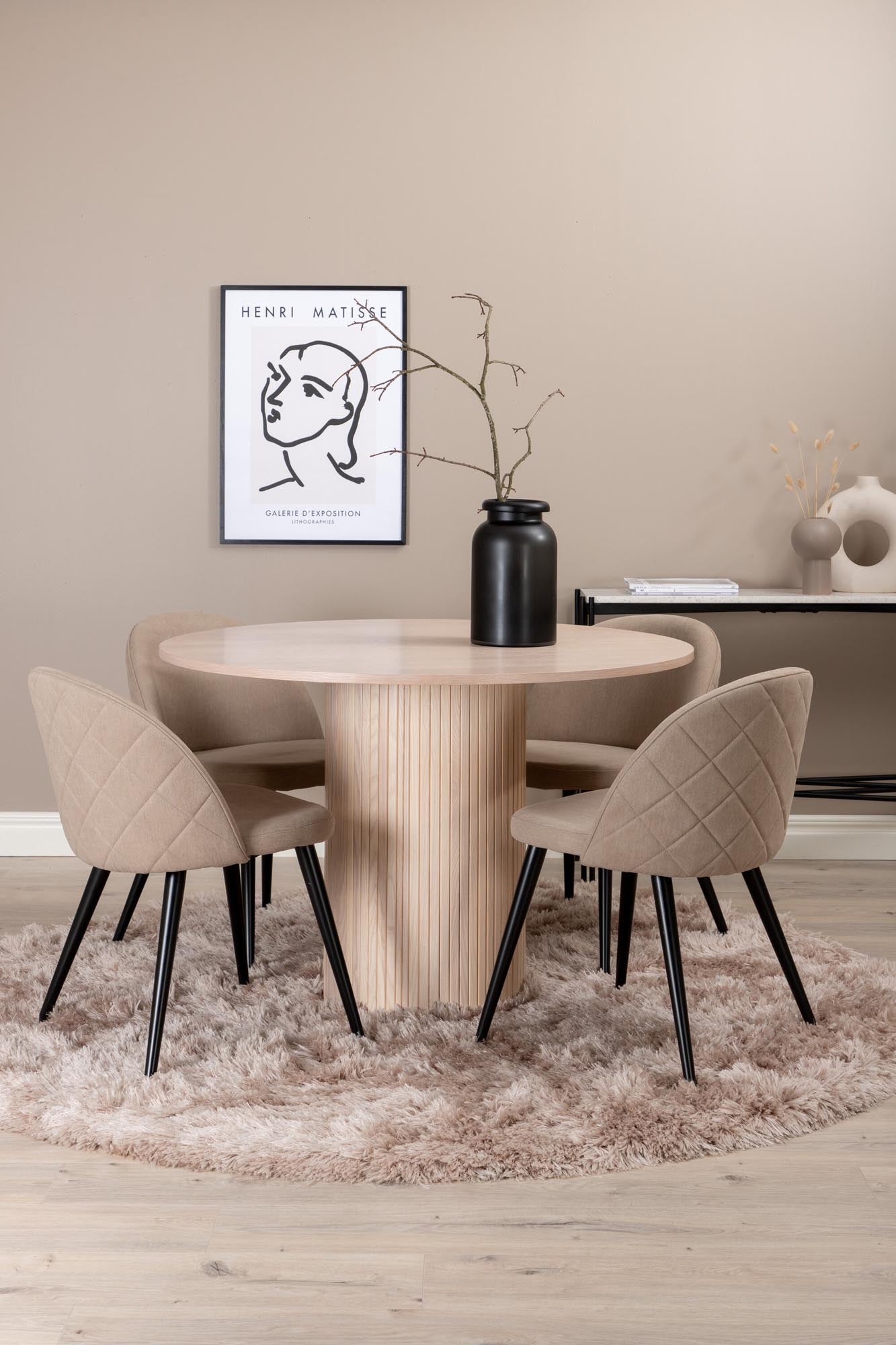 Bianca Esszimmerset: Rundes Design mit 4 bequemen Stühlen aus hochwertigem Polyester-Leinen. Ideal für stilvolle Essbereiche und gesellige Runden.