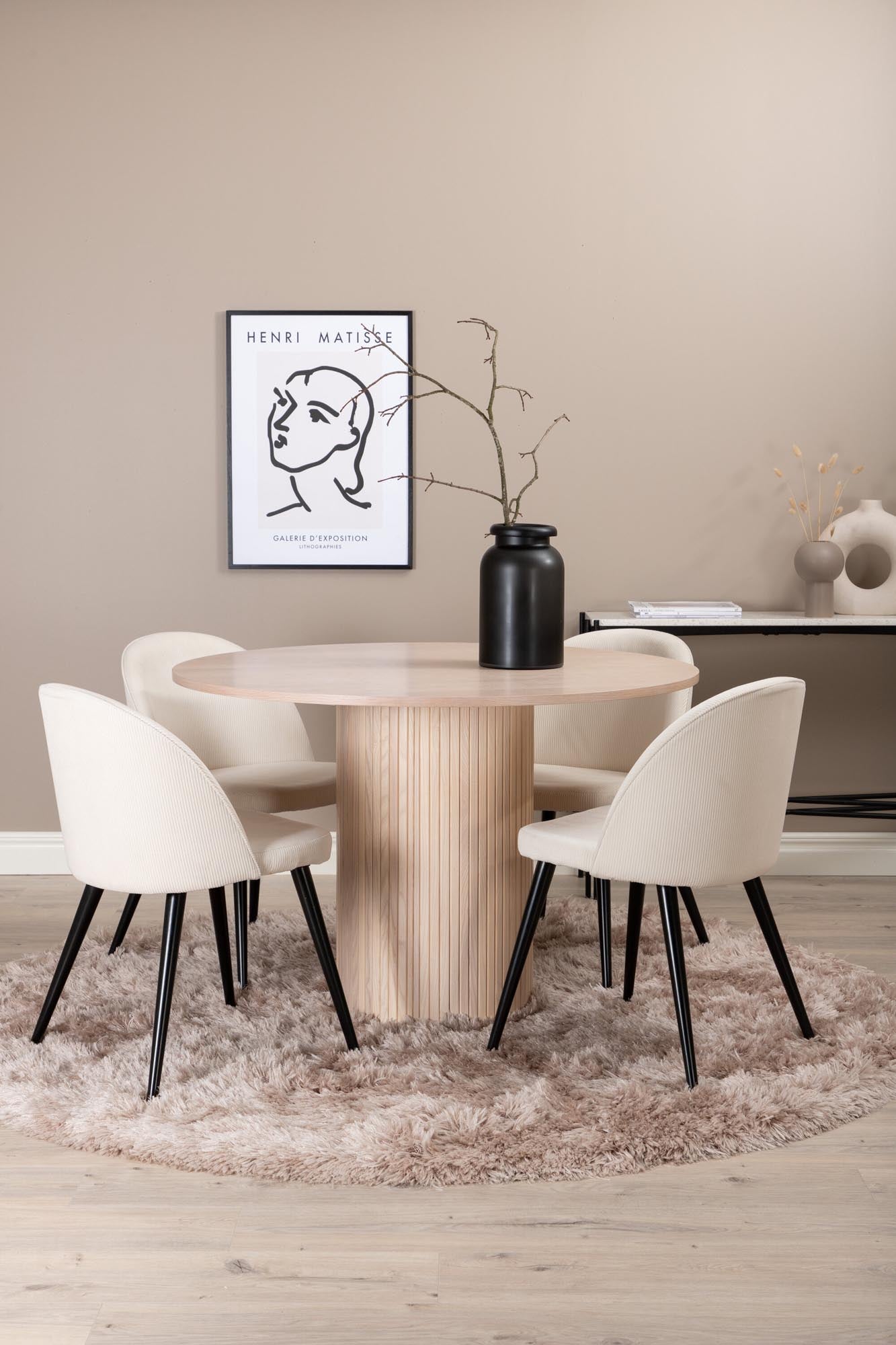 Bianca Esszimmerset + Velvet ⌀110cm/4St. in Weiss / Beige Velvet präsentiert im Onlineshop von KAQTU Design AG. Esszimmerset ist von Venture Home