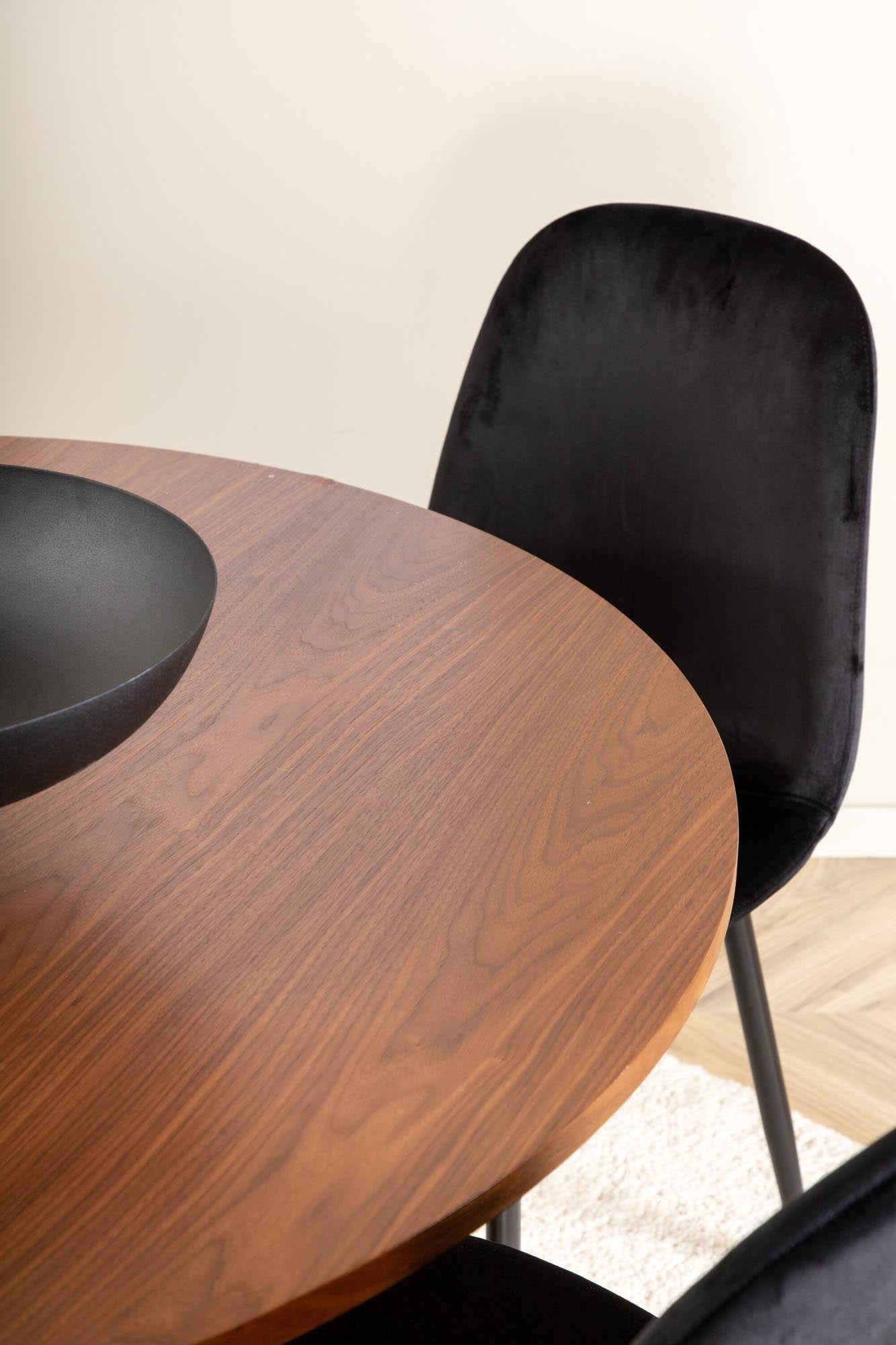 Bianca Esszimmerset + Polar ⌀110cm/4St. in Walnuss / Schwarz präsentiert im Onlineshop von KAQTU Design AG. Esszimmerset ist von Venture Home