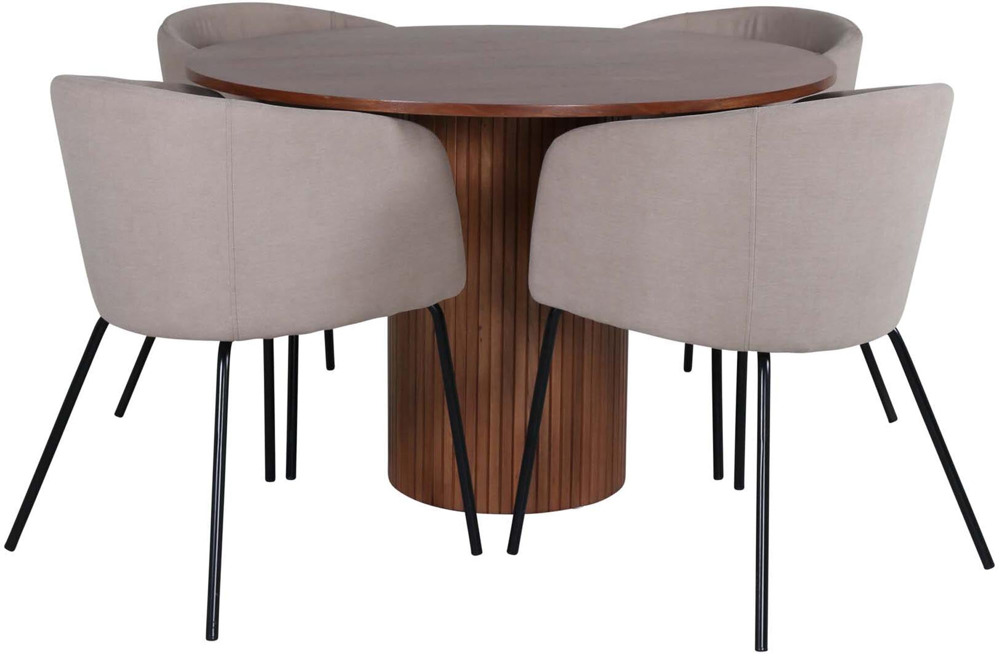 Bianca Esszimmerset + Berit ⌀110cm/4St. in Walnuss / Beige präsentiert im Onlineshop von KAQTU Design AG. Esszimmerset ist von Venture Home