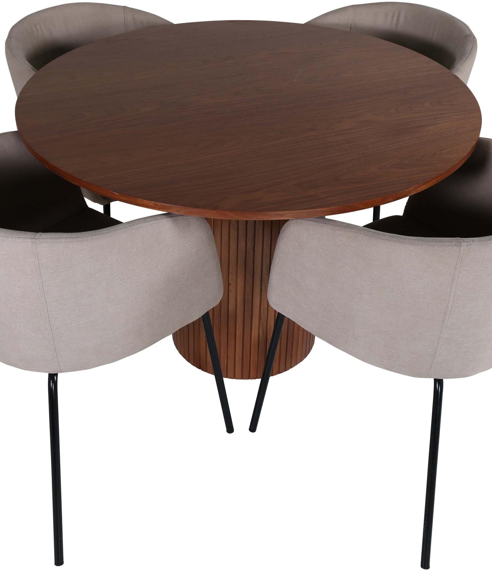 Bianca Esszimmerset + Berit ⌀110cm/4St. in Walnuss / Beige präsentiert im Onlineshop von KAQTU Design AG. Esszimmerset ist von Venture Home