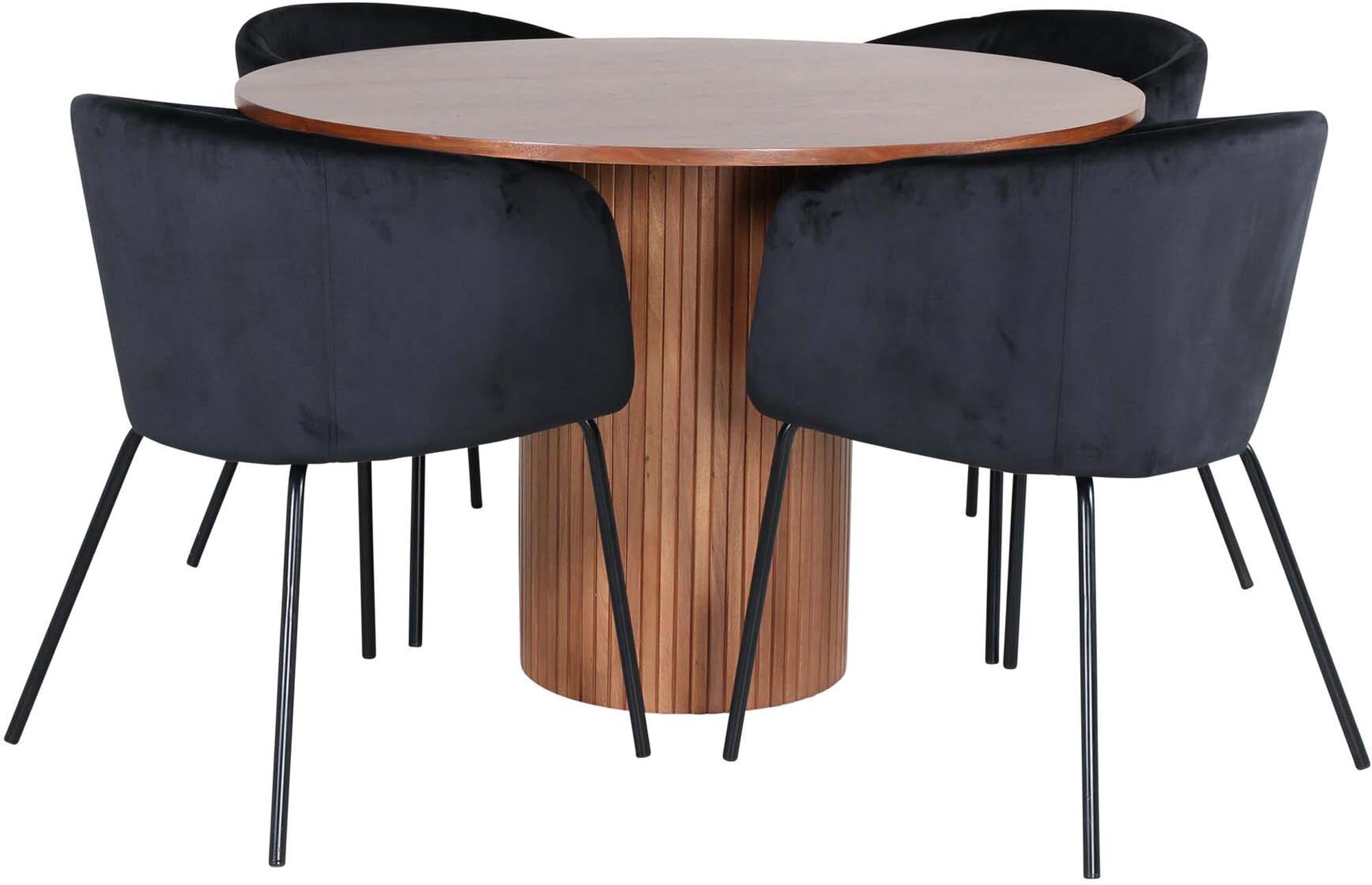 Bianca Esszimmerset + Berit ⌀110cm/4St. in Walnuss / Schwarz präsentiert im Onlineshop von KAQTU Design AG. Esszimmerset ist von Venture Home