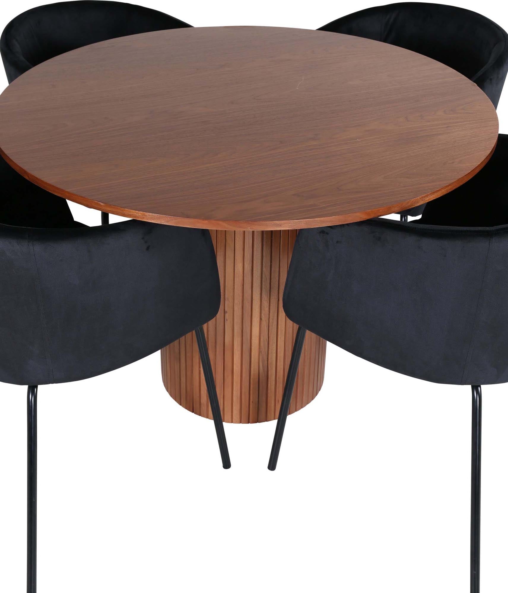 Bianca Esszimmerset + Berit ⌀110cm/4St. in Walnuss / Schwarz präsentiert im Onlineshop von KAQTU Design AG. Esszimmerset ist von Venture Home