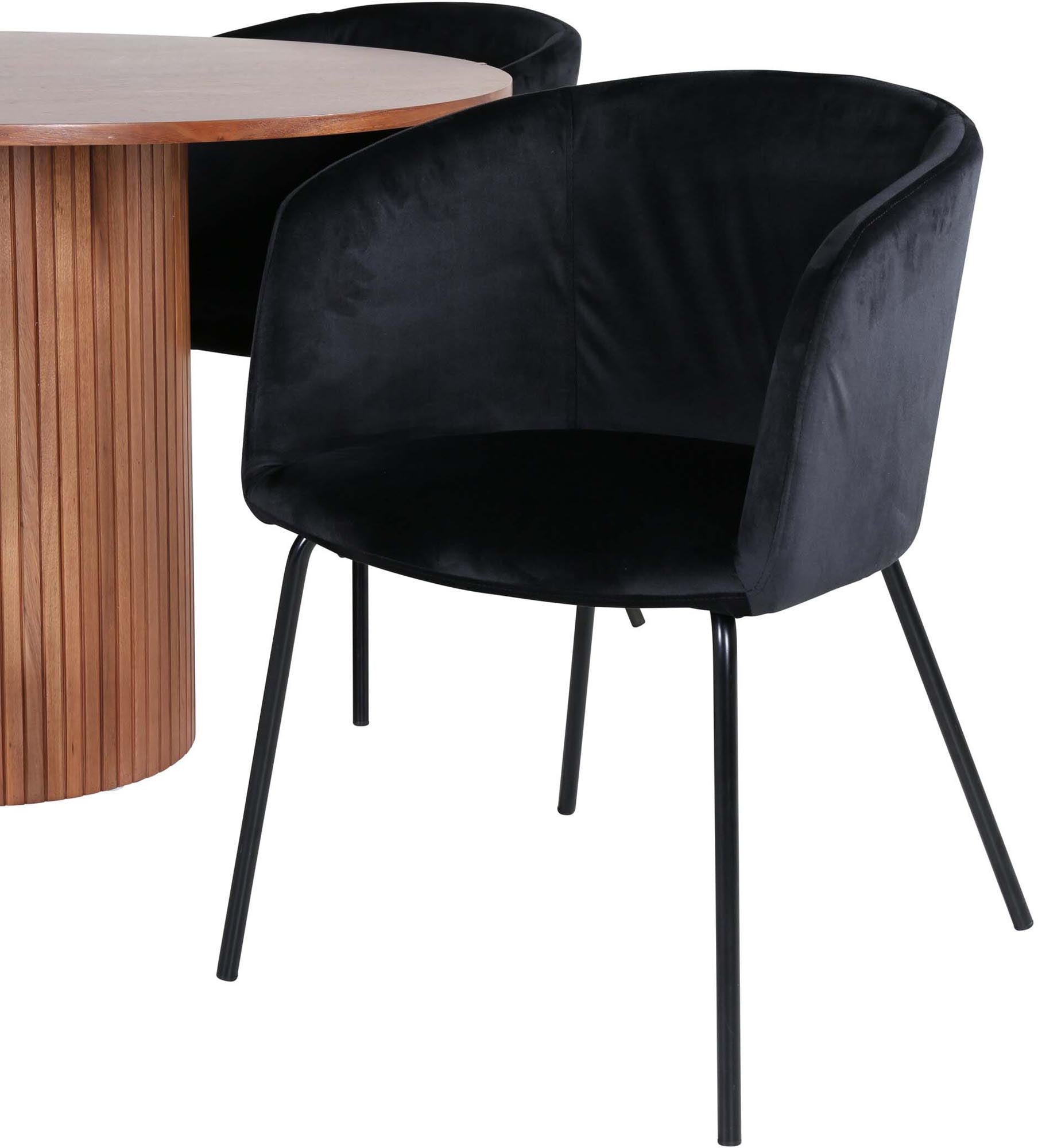 Bianca Esszimmerset + Berit: Moderner Esstisch mit MDF-Platte und 4 luxuriösen Samt-Stühlen, perfekt für einladende Dinner und gesellige Zusammenkünfte.