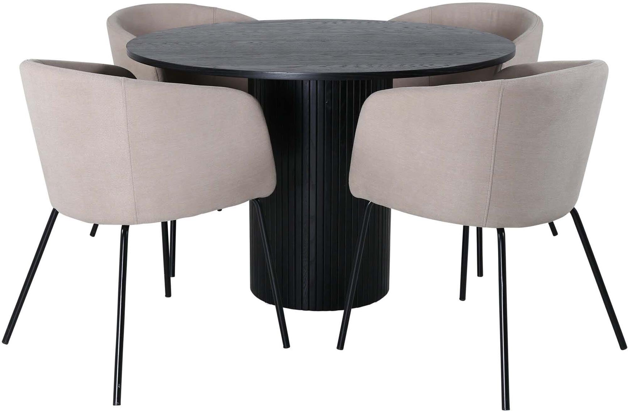 Stilvolles Bianca Esszimmerset: Runder Tisch mit 4 Stühlen, Ø110cm.